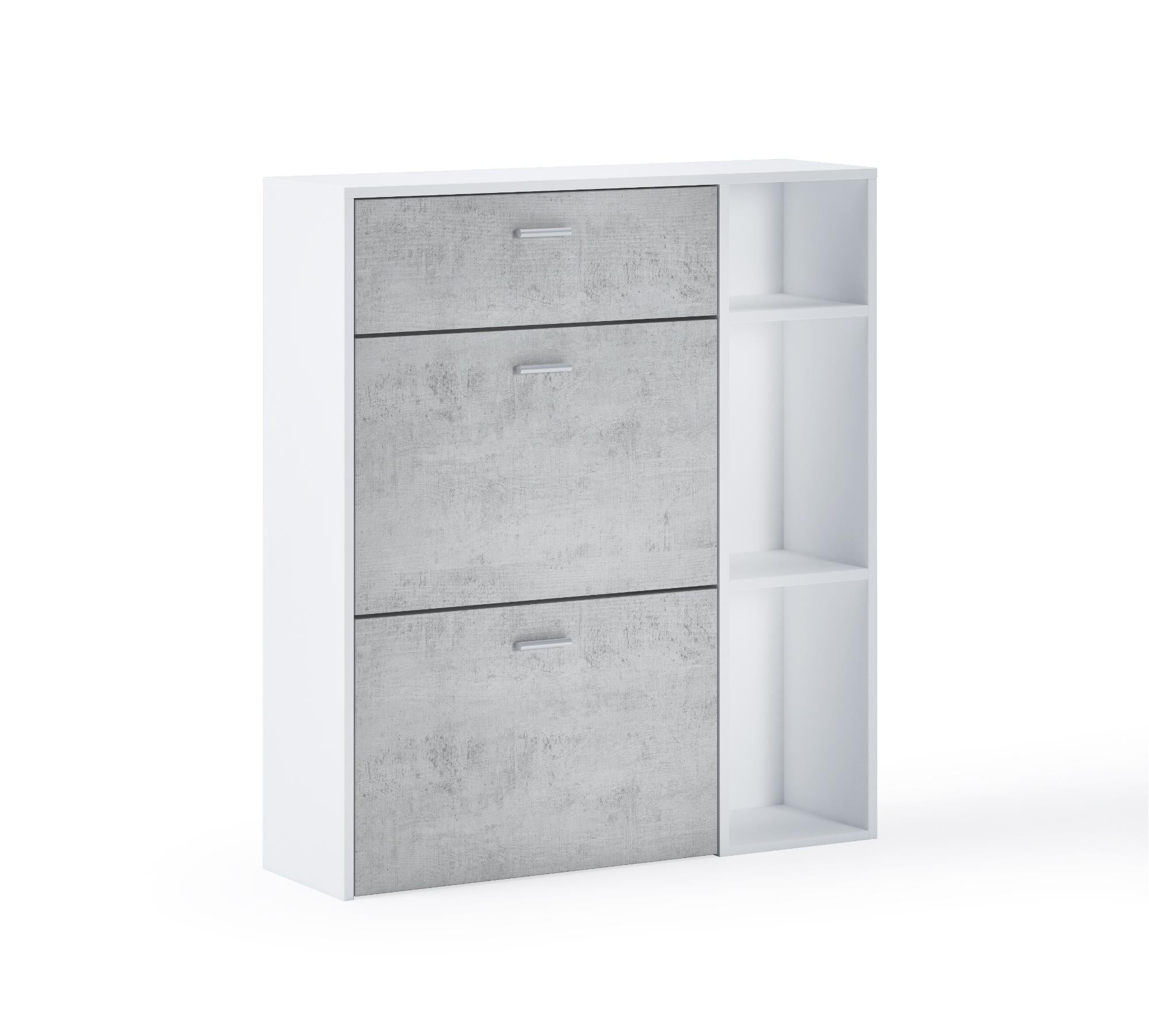 Skraut Home - Schoenenkast - 102 X 90 X 26 Cm - Ruimte Voor 12 Paar Schoenen 2 Draaideuren 1 Lade Windmodel Witeiken Afwerking