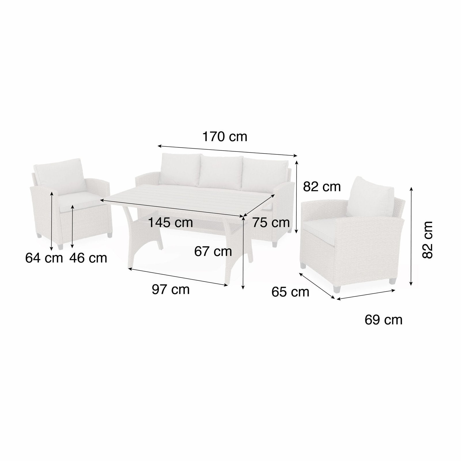 Salon de jardin en Rattan synthétique Marron 5 personnes - 8