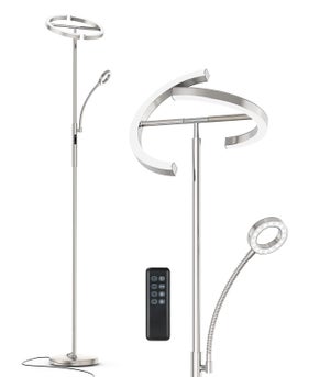 Anten Lampadaire Dimmable LED|Lampadaire argent 20W avec liseuse flexible 7W | télécommande 2750LM,4 températures couleur,salon/chambre/ bureau/hôtel