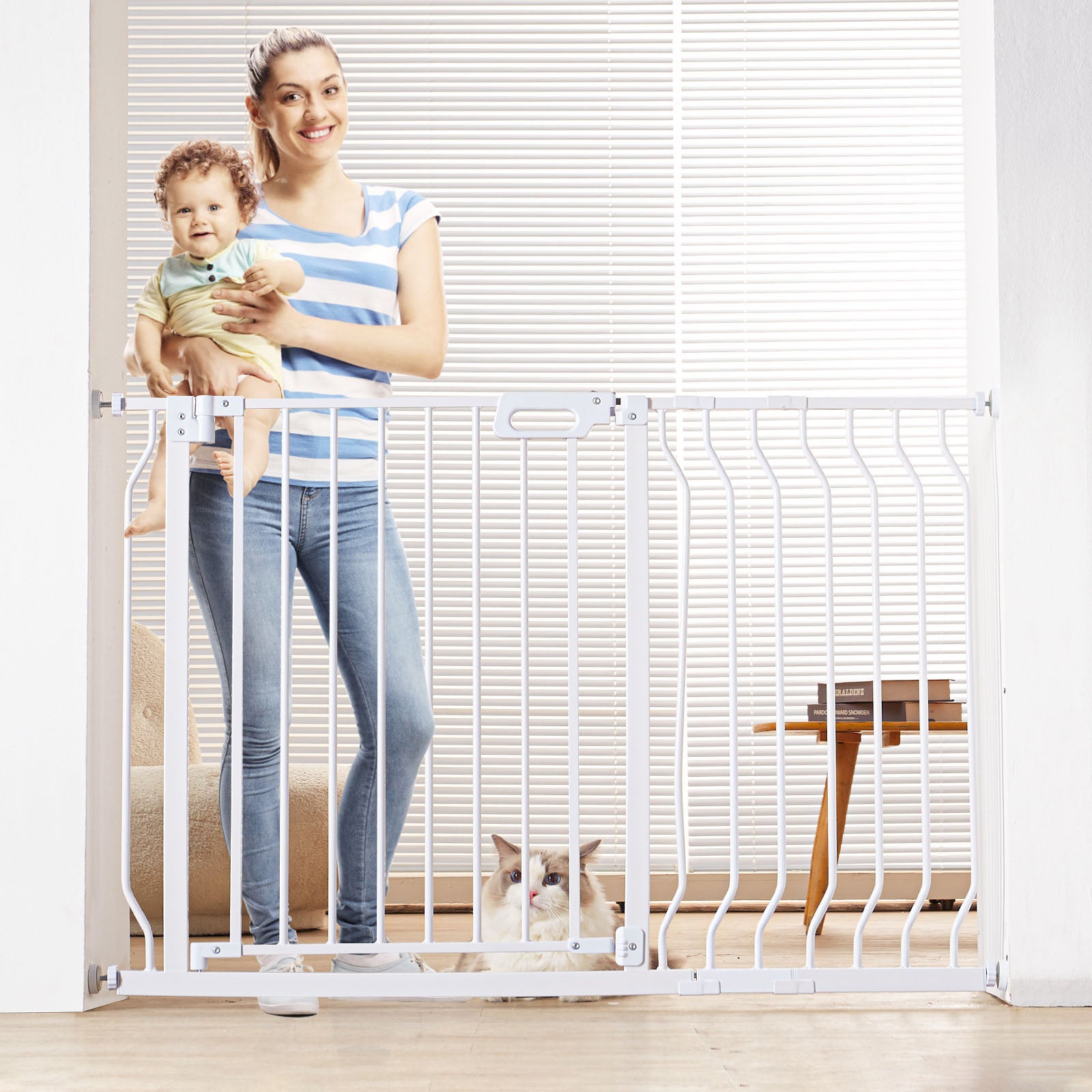Barrière pour bébé extra large, 75 à 118 cm, Hauteur 76 cm, Barrière auto-fermeture Easy Step pour enfants et animaux SucceBuy - 3