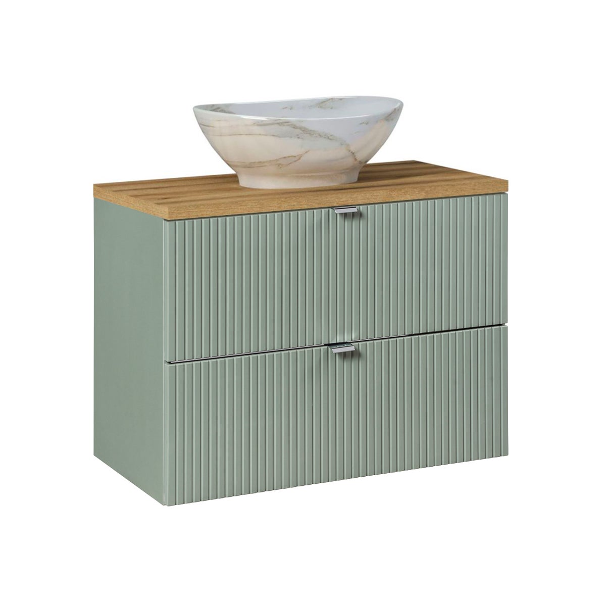 Ensemble meuble simple vasque 80cm 2 tiroirs et colonne Jade Vert et Bois - 3
