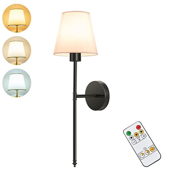 Bezprzewodowa lampa ścienna, czarna, regulowane światło w 3 kolorach, z pilotem, 1 lampka nocna do sypialni