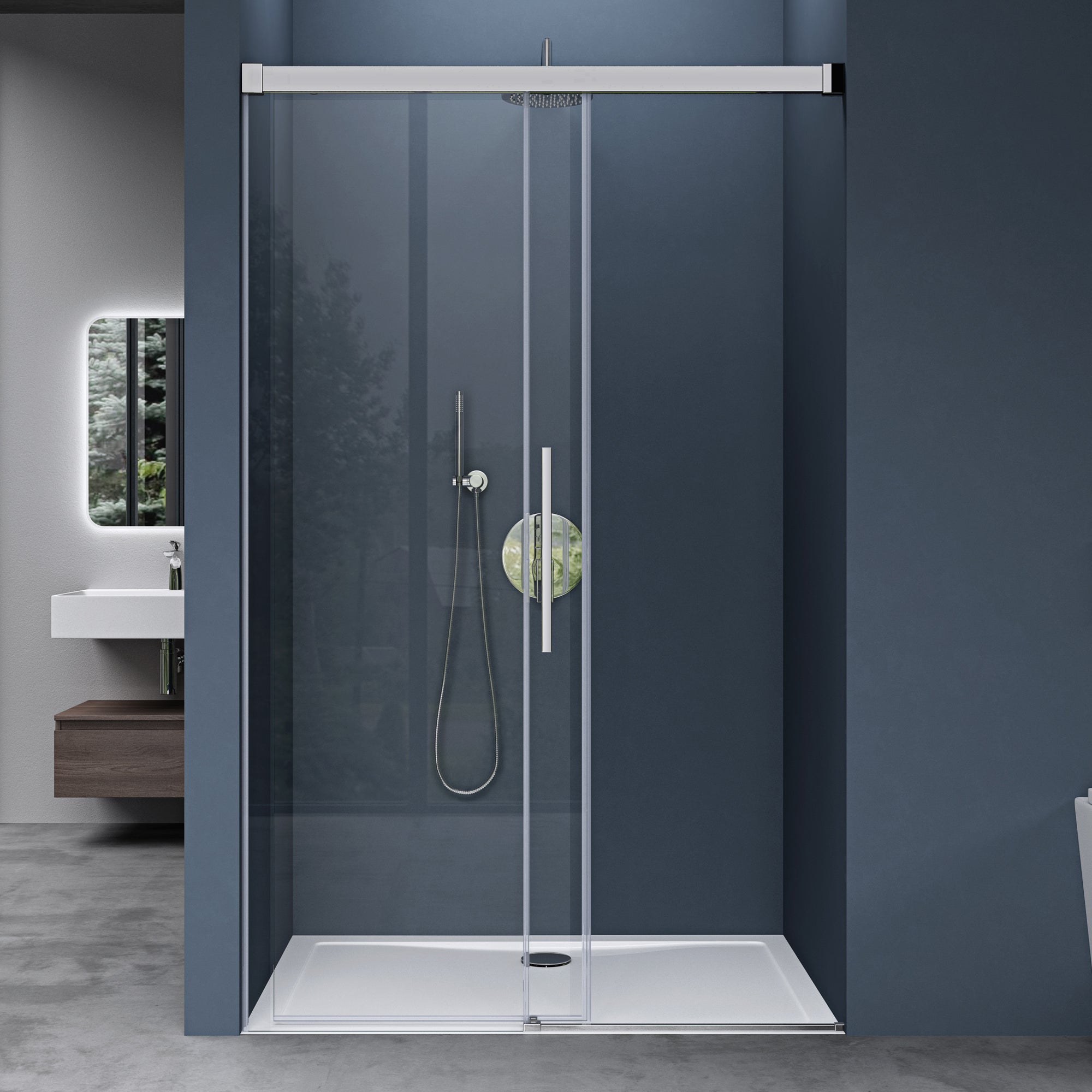 Porte Coulissante Intérieur Doporro Amalfi 90x205cm - Verre Sécurité 8mm Opaque - Poignée Barre - Amortisseur Soft-close