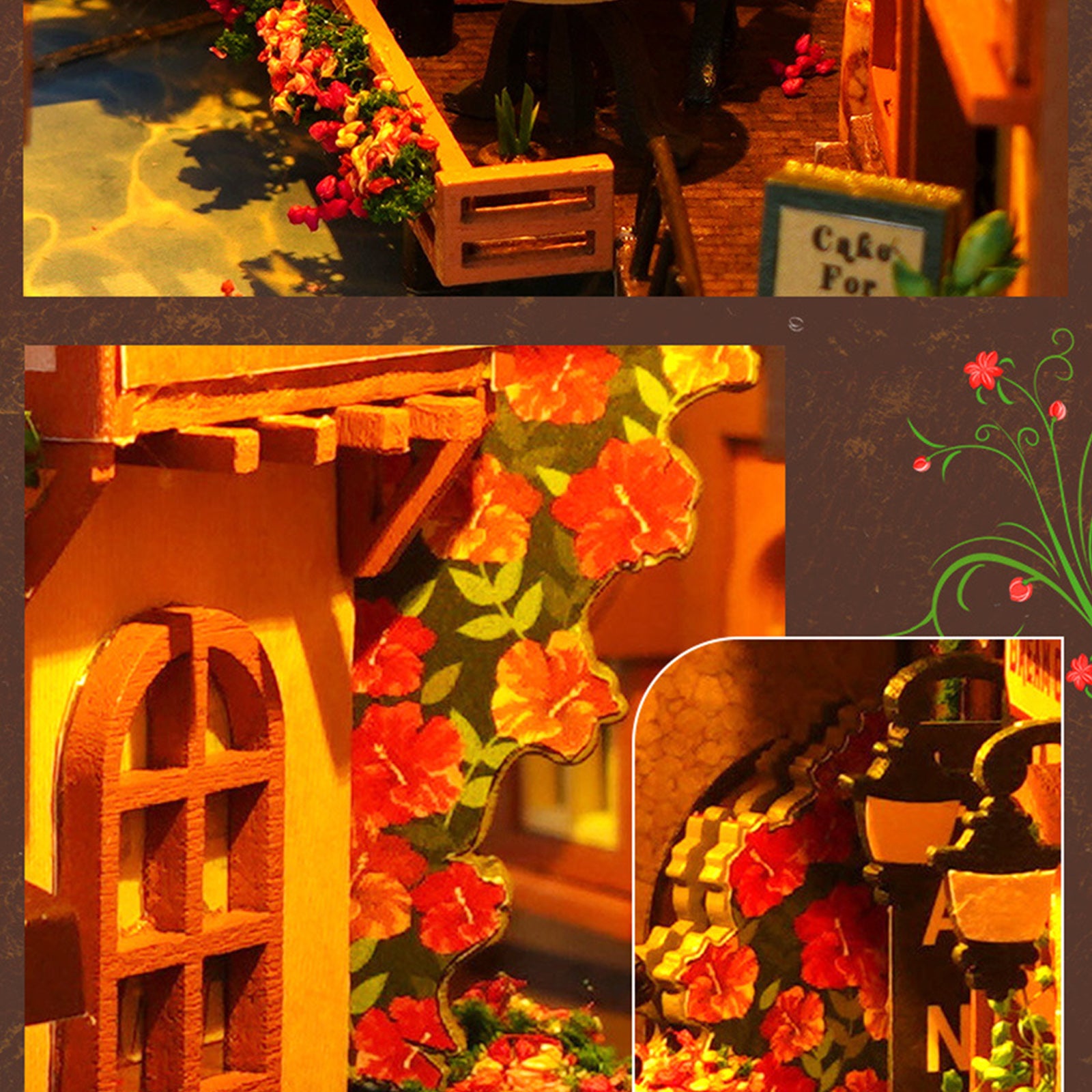 Puzzle 3D Book Nook DIY miniature en bois avec LED, kit maison de poupée décoratif pour bibliothèque - 7