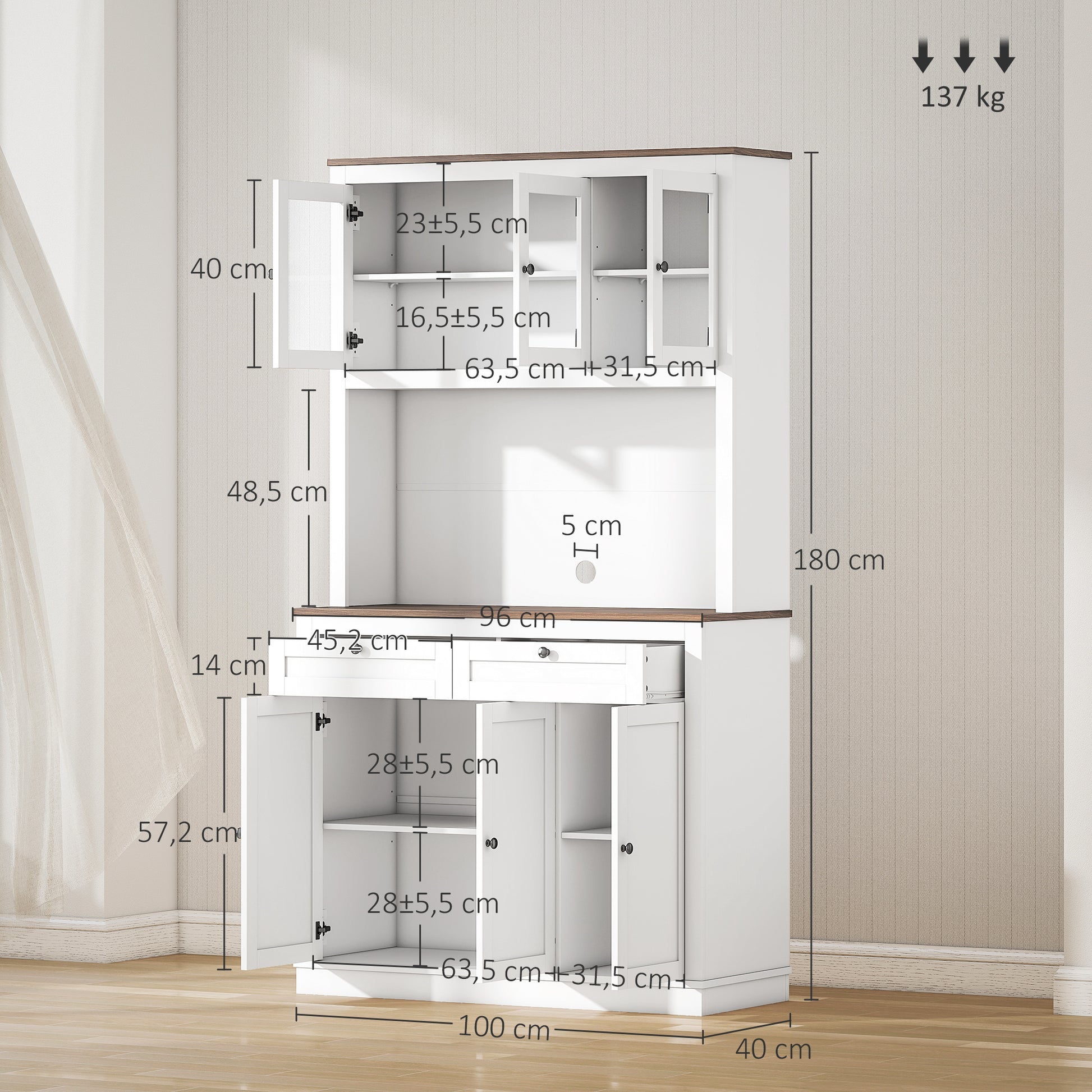 Armoire de Cuisine Mobile Auxiliaire avec 3 Portes en Verre 100x40x180 cm Blanc - 2