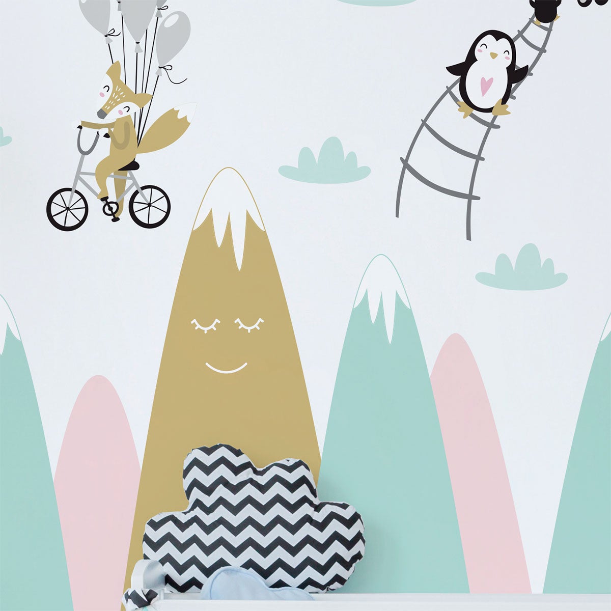 Vinilo niño escandinavo de montaña animaux comiques - adhesivo de pared - revestimiento sticker mural decorativo - 100x150cm - 7