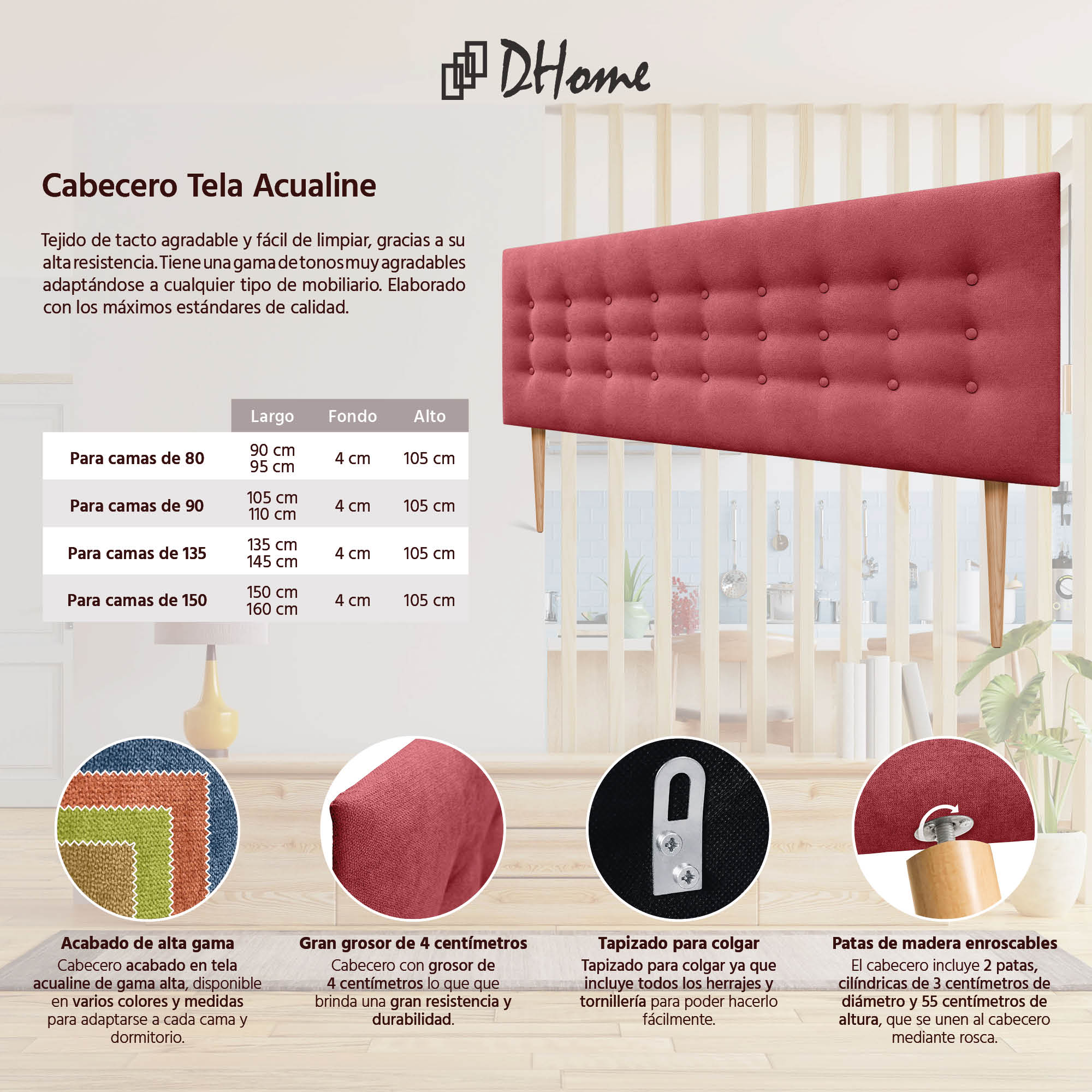 DHOME Testiera letto Capitoné. Testiera imbottita ACUALINE Tessuto e similpelle. Testate di letti matrimoniali e singoli (similpelle nera, 160x115cm con gambe (letti 150/160