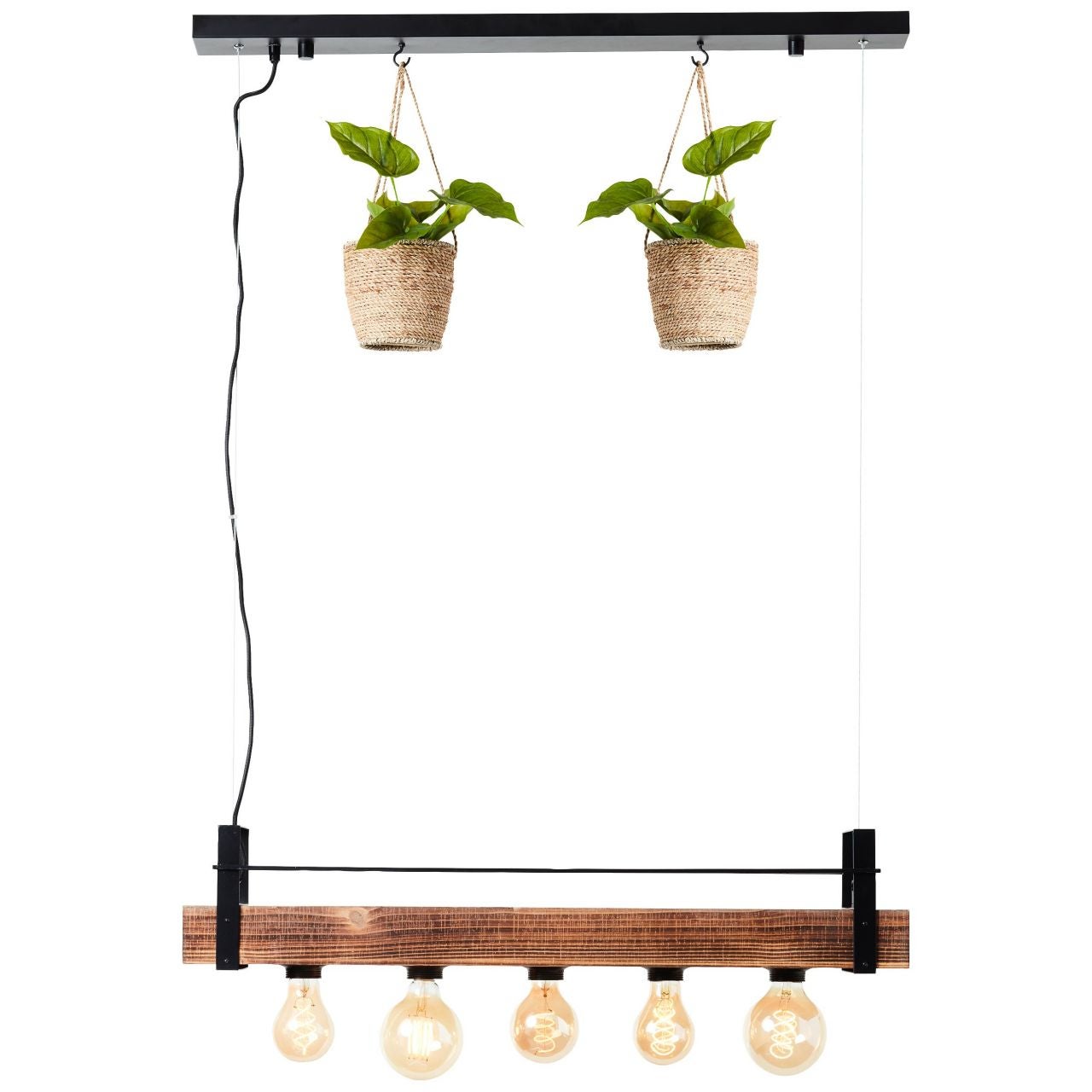 Lampa BRILLIANT, zawieszenie Bankwood 5 płomieni czarny / kolor drewna, 5x A60, E27, 28W, drewno ze zrównoważonej gospodarki leśnej (FSC) - 8