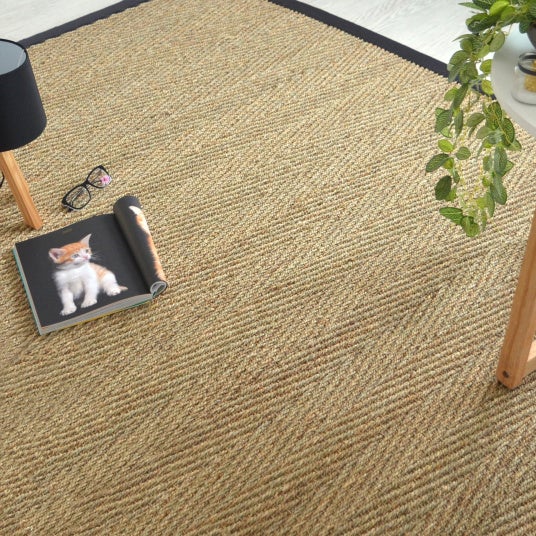 Tapis Jonc de mer - Assam chevron - Ganse coton noire - 200 x 290 cm - 2