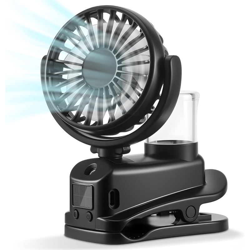 Wentylator mgłowy z 4 prędkościami i ekranem LED, przenośny mini wentylator USB z możliwością ładowania