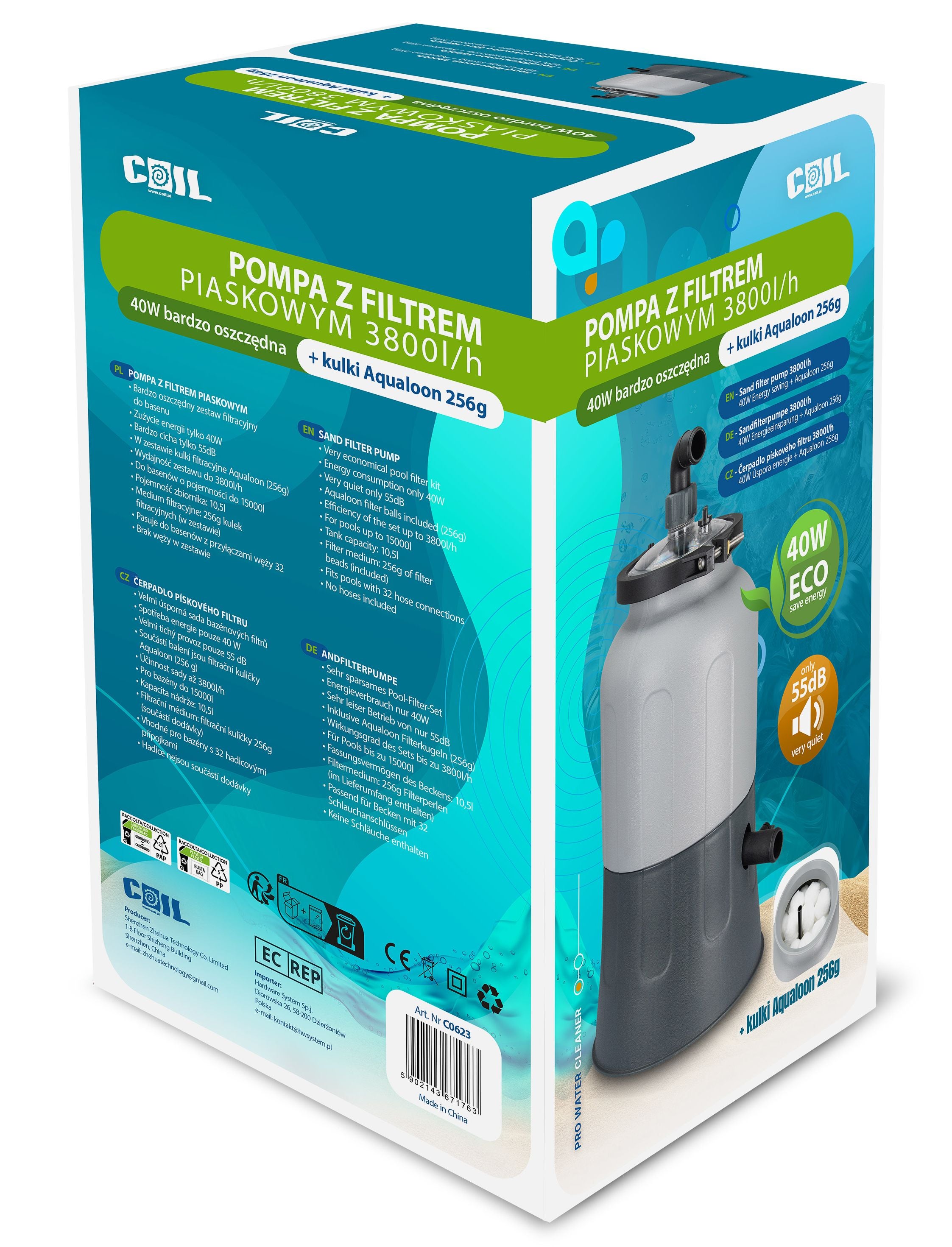COIL Pompa piaskowa do basenu Bestway Intex. wydajność 3800l/h 55dB 40W + kulki filtracyjne - 4
