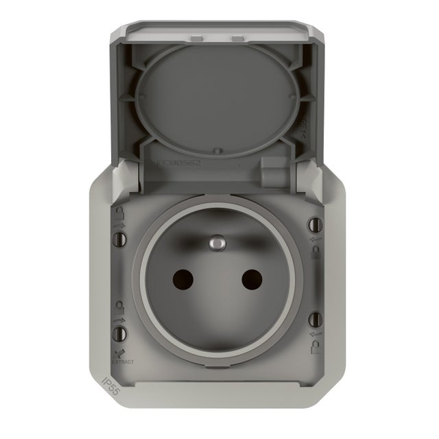 Legrand - Prise de courant étanche Plexo 16A 250V IP55 IK08 à équiper de support plaque ou boîtier saillie avec enjoliveur gris - 069551L