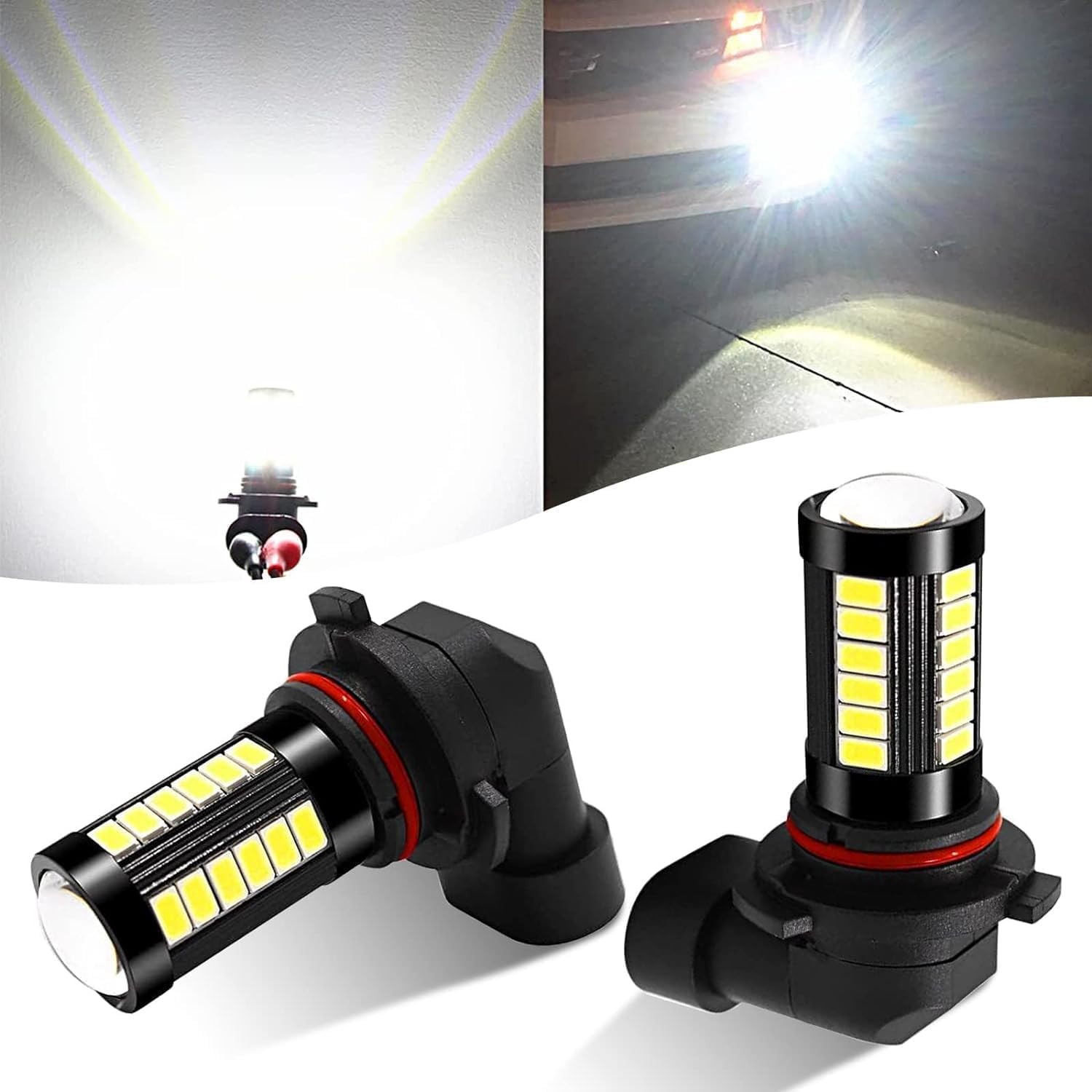 Zestaw 2 żarówek LED przeciwmgielnych 9006 do samochodu, białe 6 000 K, ultra jasne, 12 V, 1 500 lumenów, uniwersalne (białe)