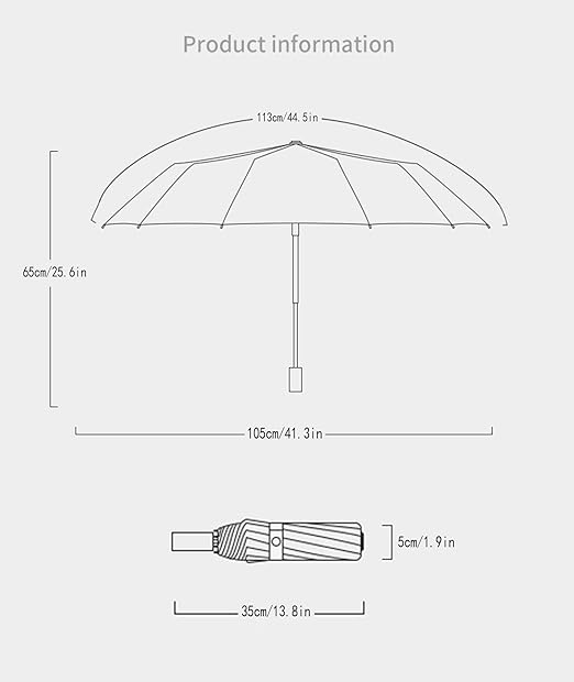 Parapluie de voyage pliable, ouverture et fermeture automatique, protection contre la pluie et le soleil, manche en bois noir - 2