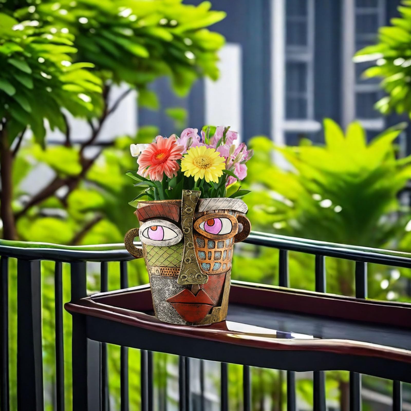 Lot de 2 pots de fleurs en résine à tête humaine - pots de fleurs,pots de fleurs abstraits à tête humaine avec poignées,pots de fleurs tête humaine,B - 6
