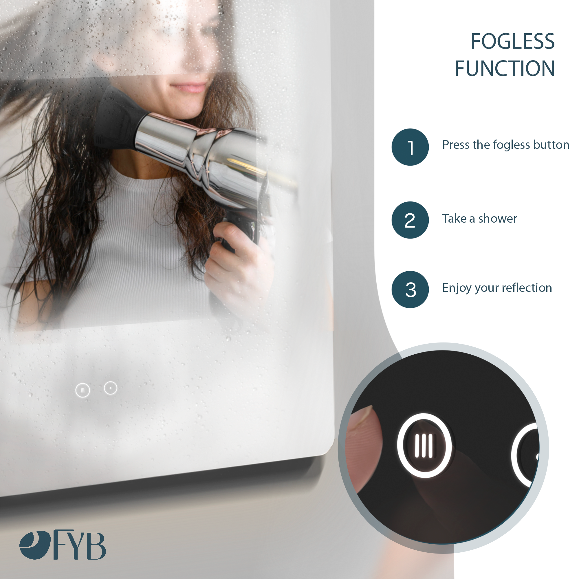 Feel Your Bath, Miroir de Salle de Bain Carré avec Lumière LED Réglable 80x80cm, avec Interrupteur Tactile, Antibuée et Arrêt Automatique - 4