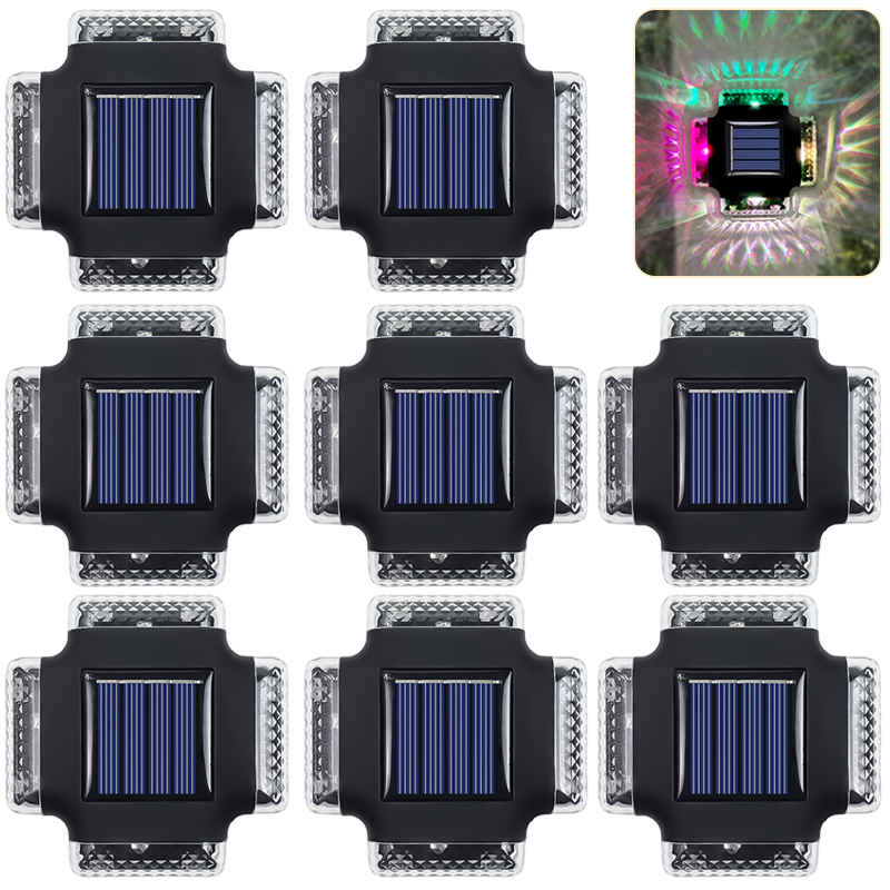 Zestaw 8 słonecznych lamp zewnętrznych, słoneczne lampy ścienne od zmierzchu do świtu, wodoodporne słoneczne lampy ogrodowe IP65, RGB