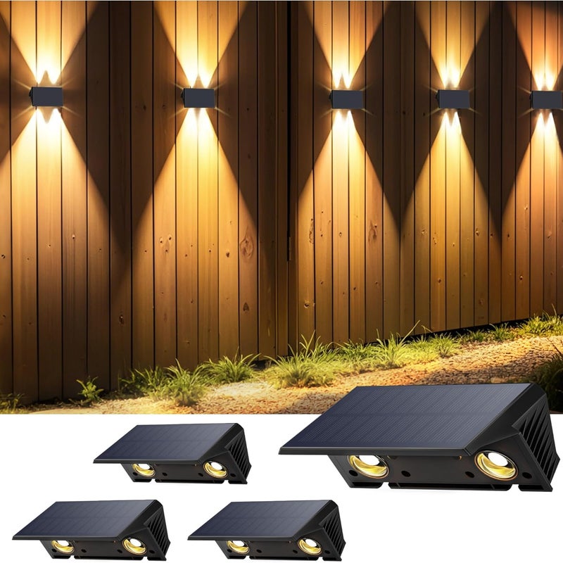 4 SZT. Zewnętrzne lampy solarne, górna i dolna lampa ścienna solarna ciepła biel 1500mAh Zewnętrzna lampa ścienna solarna IP67 Wodoodporna