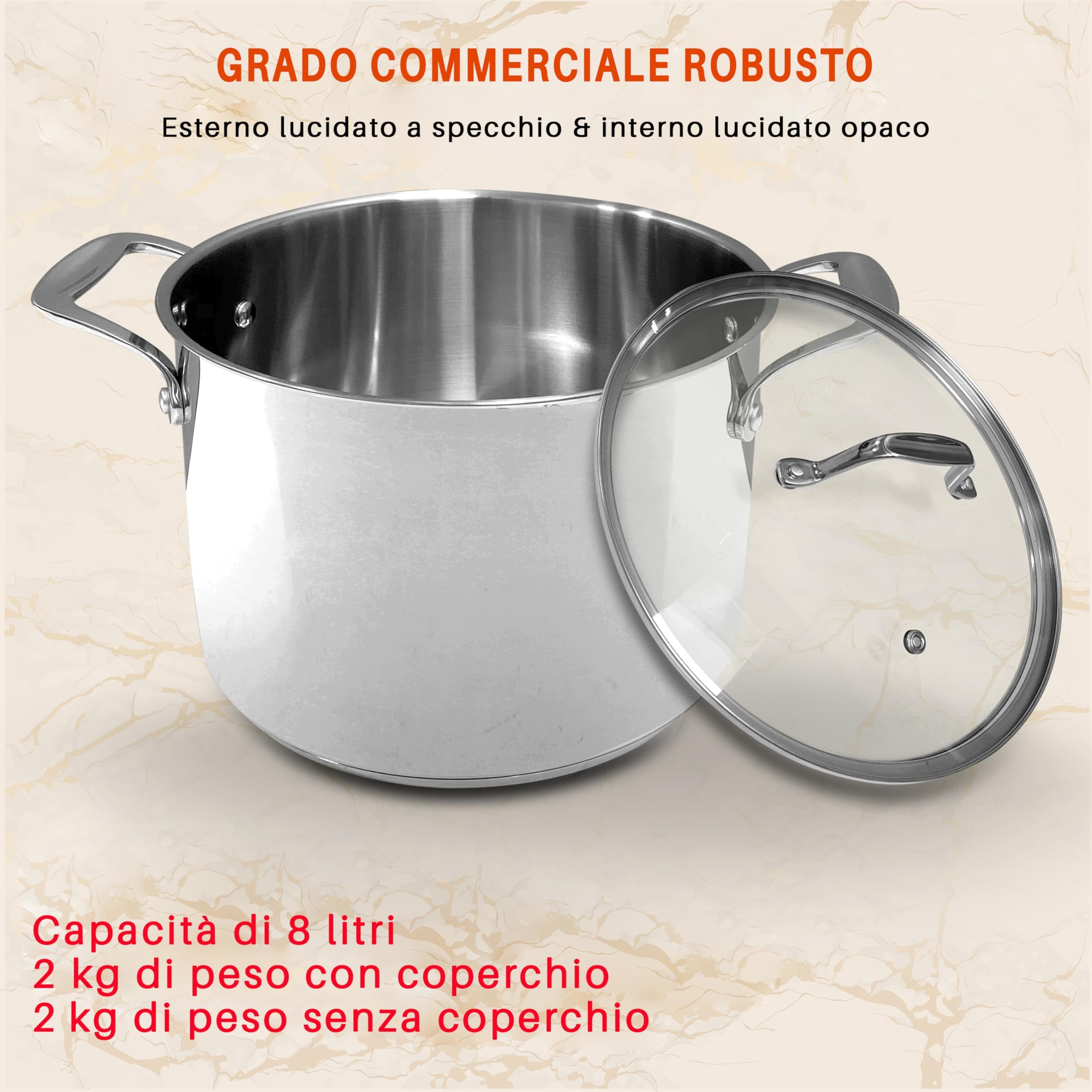 NutriChef Pentola in Acciaio Inox da 8 Litri, Grado Alimentare 18/8, Pesante, Adatta per Induzione, con Coperchio Trasparente, Ideale per Stufati e Co - 2