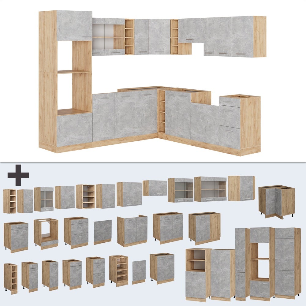Vicco Cuisine en angle R-Line, Béton/Chêne de force doré, 247 x 237 cm, PT Chêne - 7