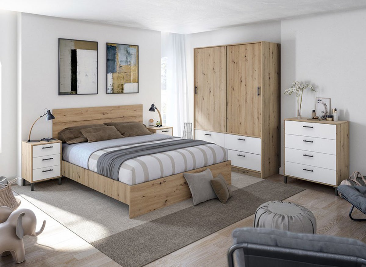 Chambre À Coucher Complète Adulte (lit 140x200 Cm + 2 Chevets + Armoire