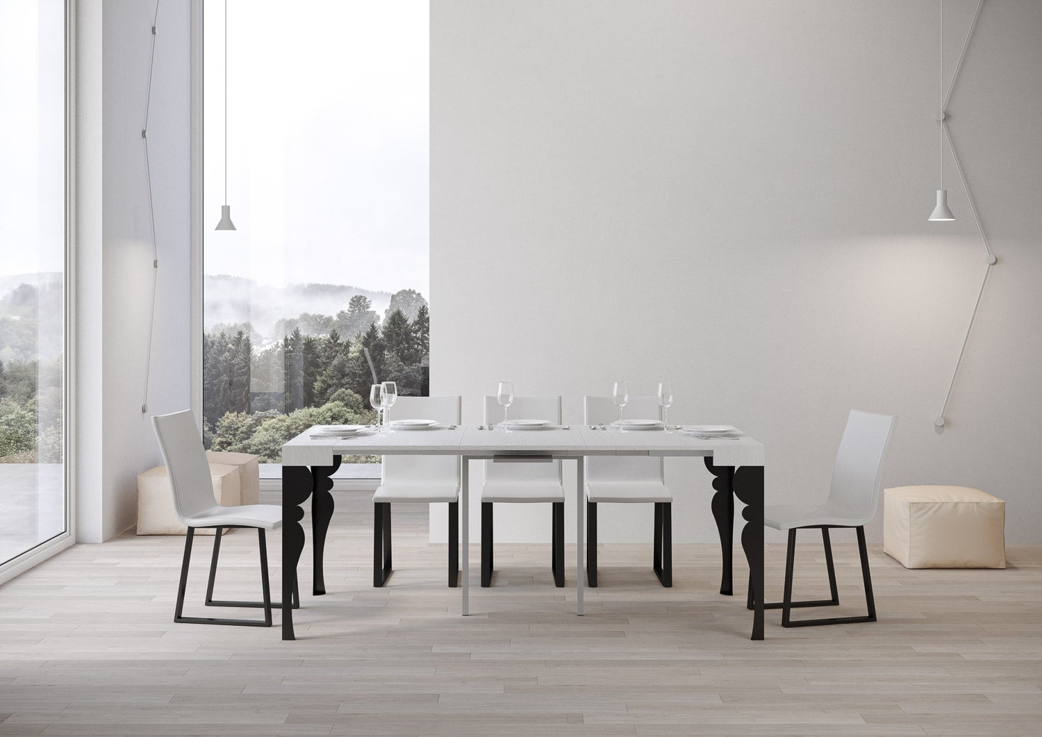 Consolle allungabile 90x40/196 cm Paxon Small Bianco Frassino telaio Antracite - 3