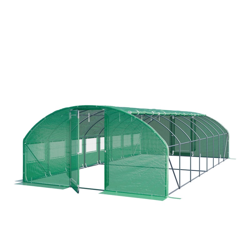 TOOLPORT Szklarnia tunelowa foliowa 4x8m Premium z obrotową konstrukcją drzwi plandeka PE 180 g/m² zielony przezroczysta
