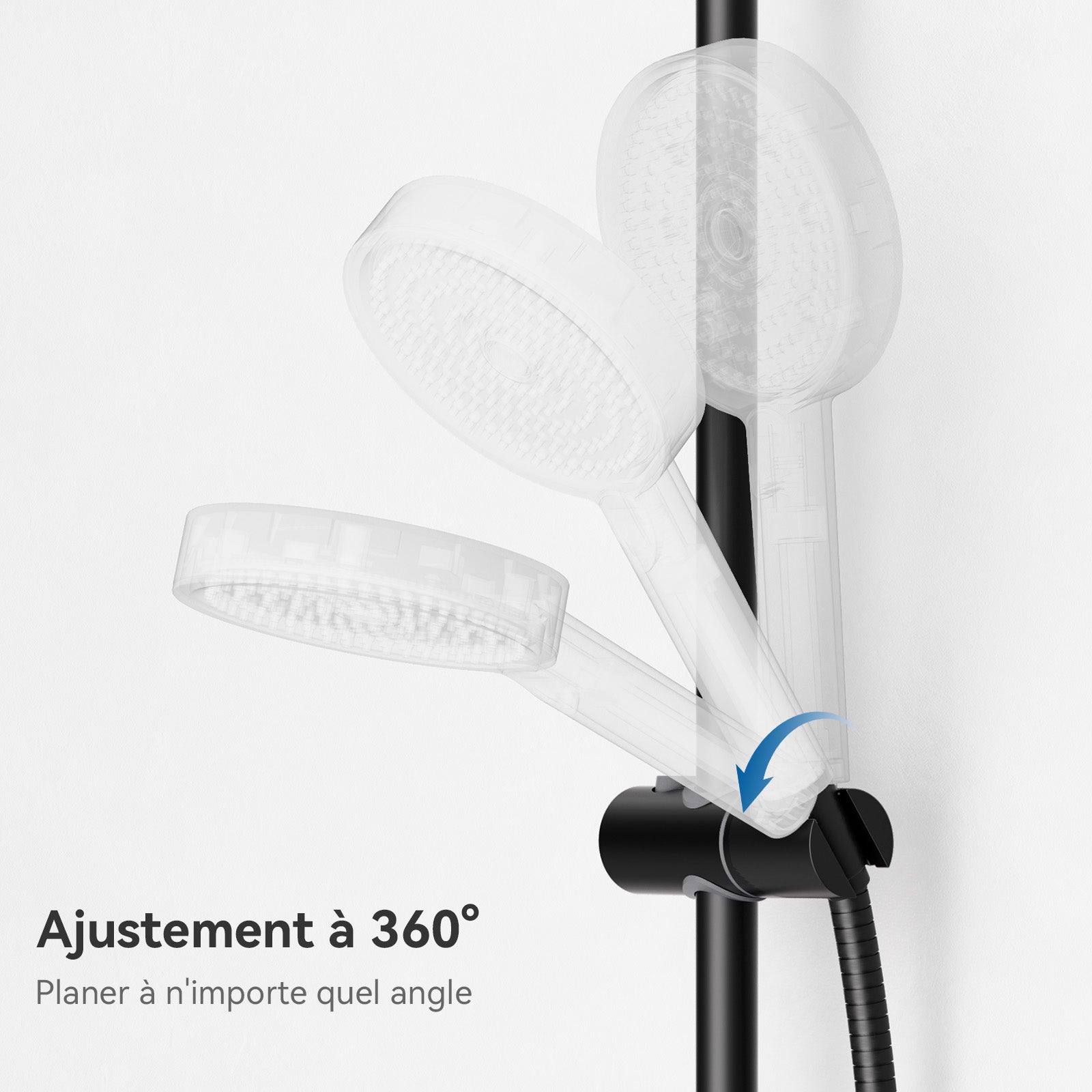 Barre de Douche 65cm,Barre Douche,Support de Douche 0 à 57cm,avec Support pommeau de Douche,Barre de Douche de Remplacement,Noir - 2