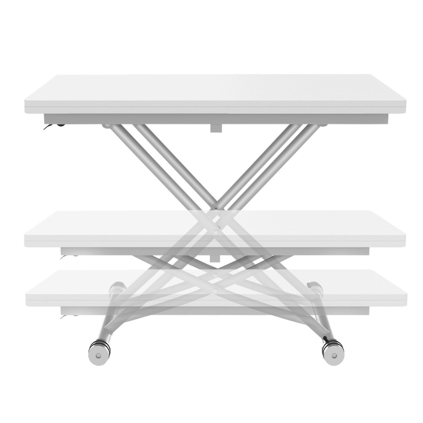 Table basse 2 en 1 relevable en table à manger rectangulaire URBANA 100 cm blanc pied chrome - 3