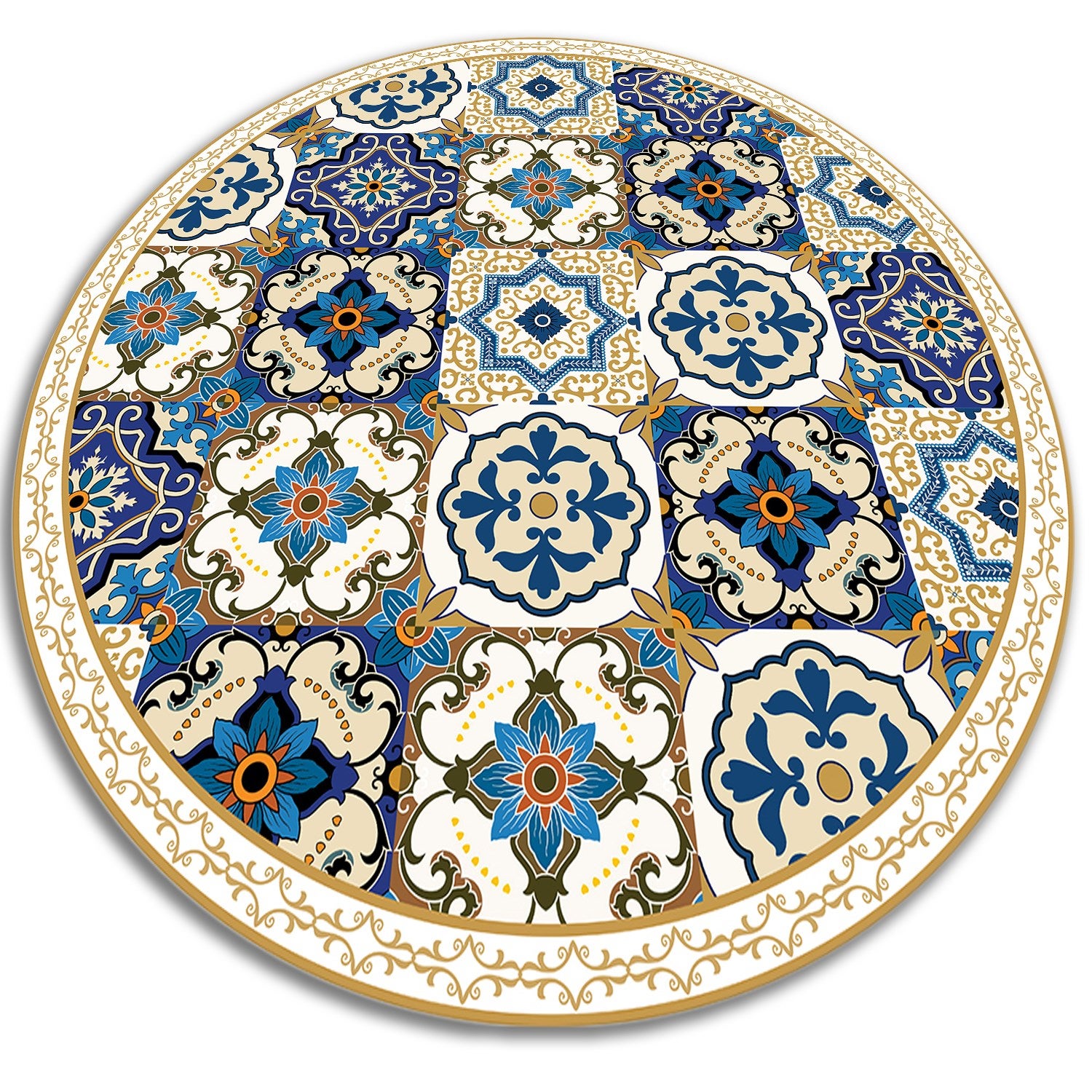 Mały dywan okrągły PCV, portugalskie płytki klasyczna dekoracja 90x90 cm – Tulup