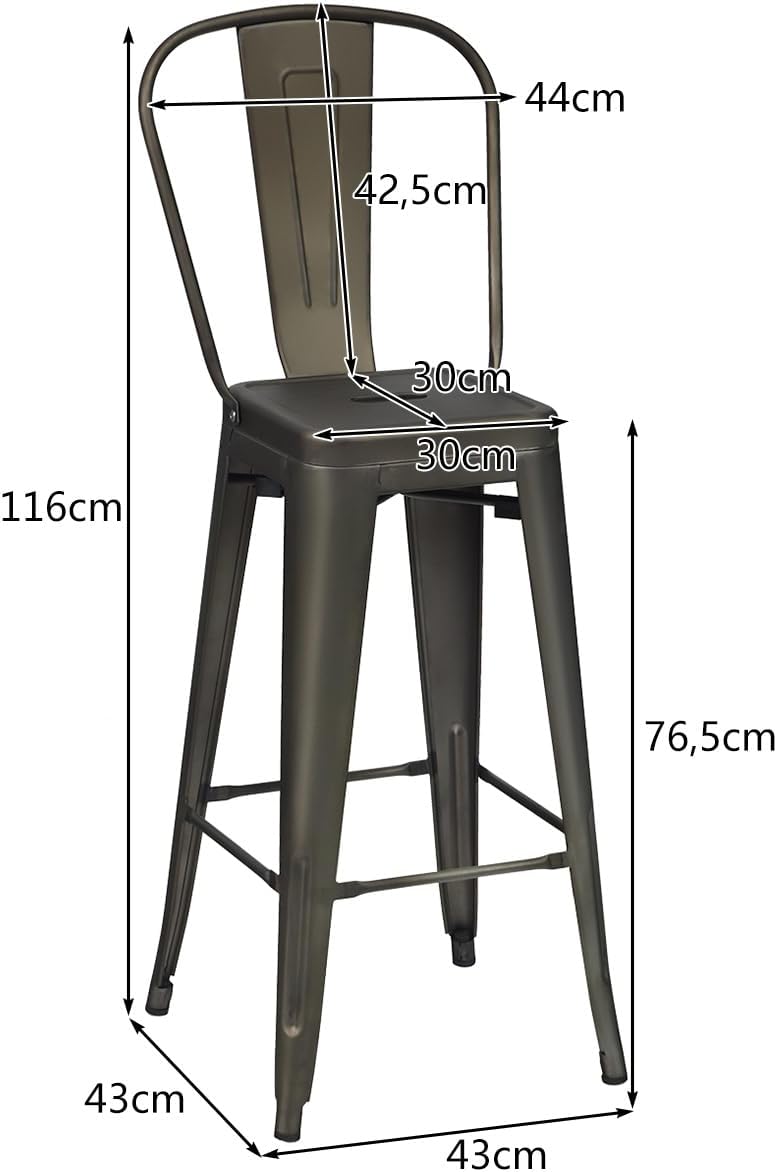 Sedie in Metallo da 76 cm, Set di 4 Sedie da Bar, Sedie in Metallo con Schienale Rimovibile, Sedie da Bar Laterali, per Interni ed Esterni - 4