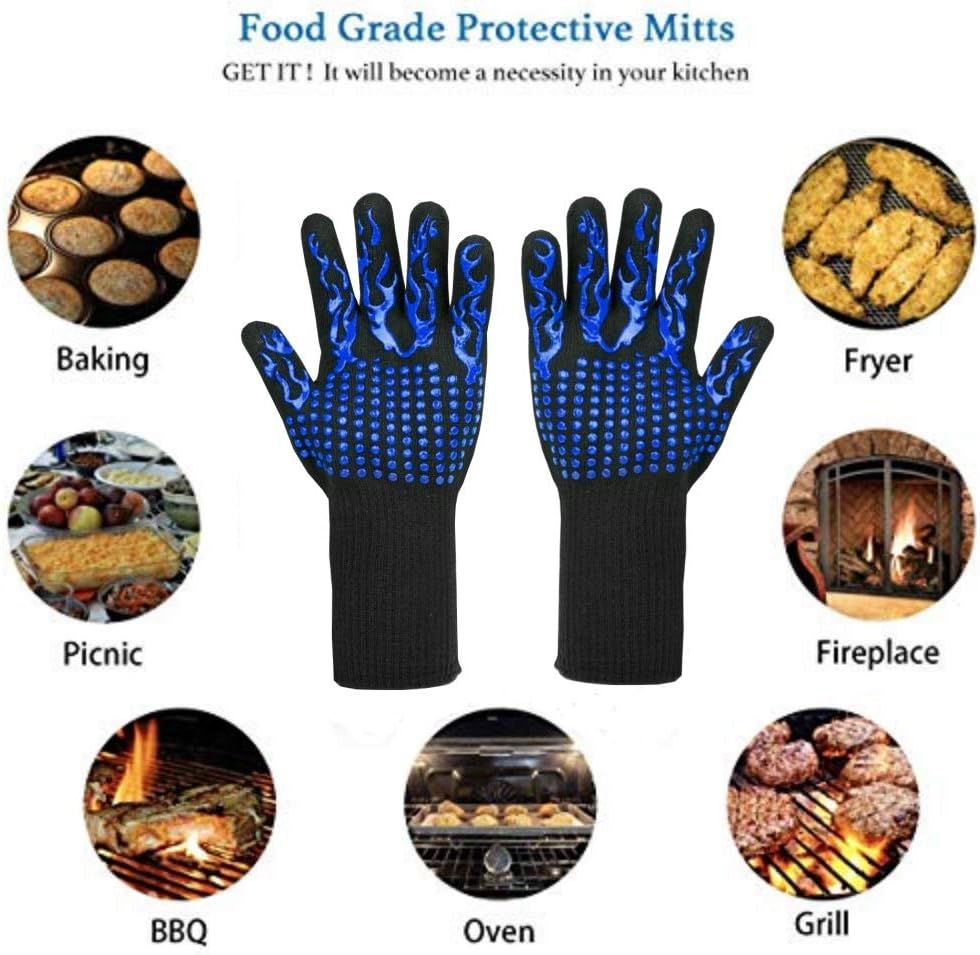Para rękawic odpornych na ciepło i przecięcia do grillowania, gotowania, pieczenia i spawania, niebieskie - 4