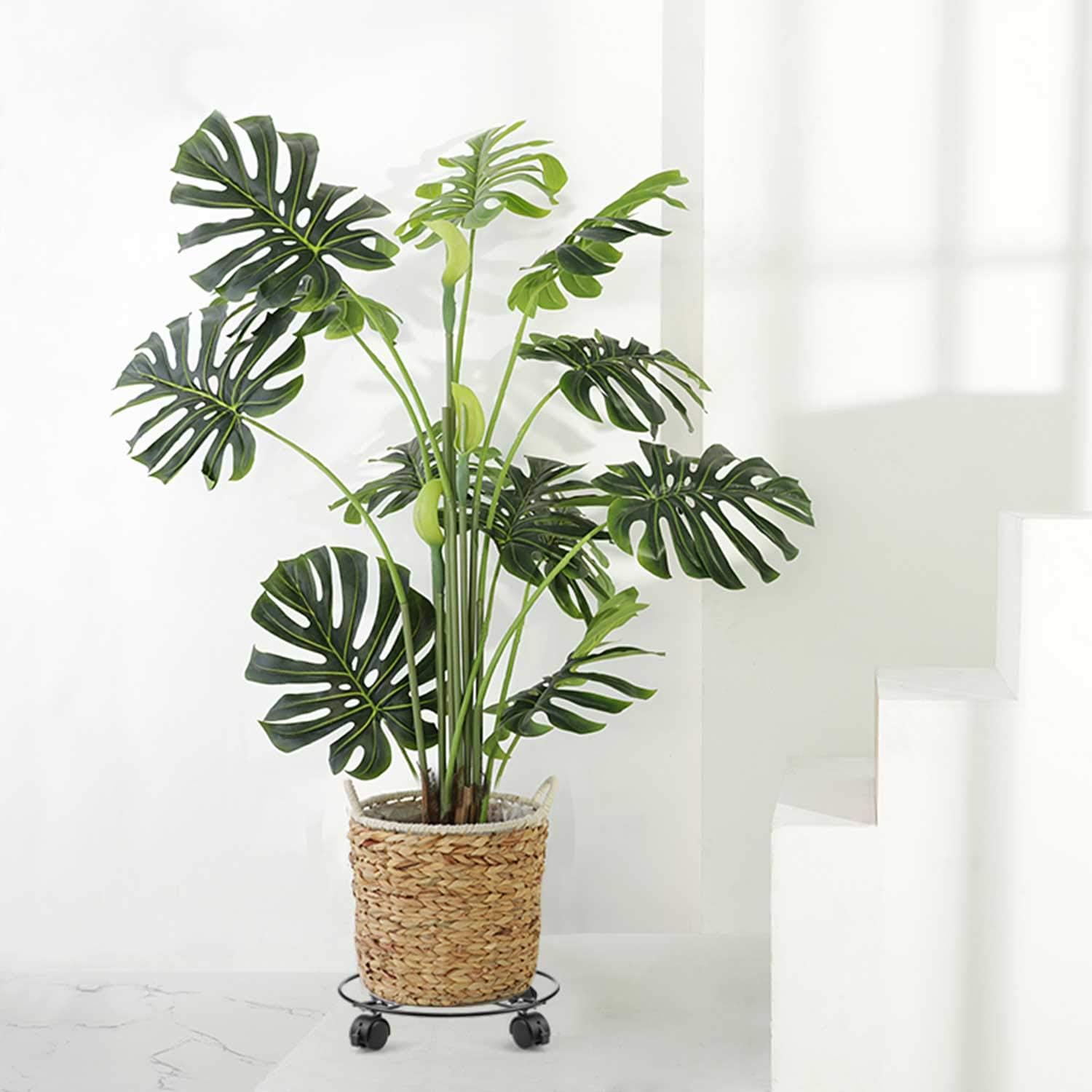 Deux chariots métalliques à roulettes, de 30 cm de long, pour supports de plantes d'intérieur et étagères à pots de fleurs. - 6