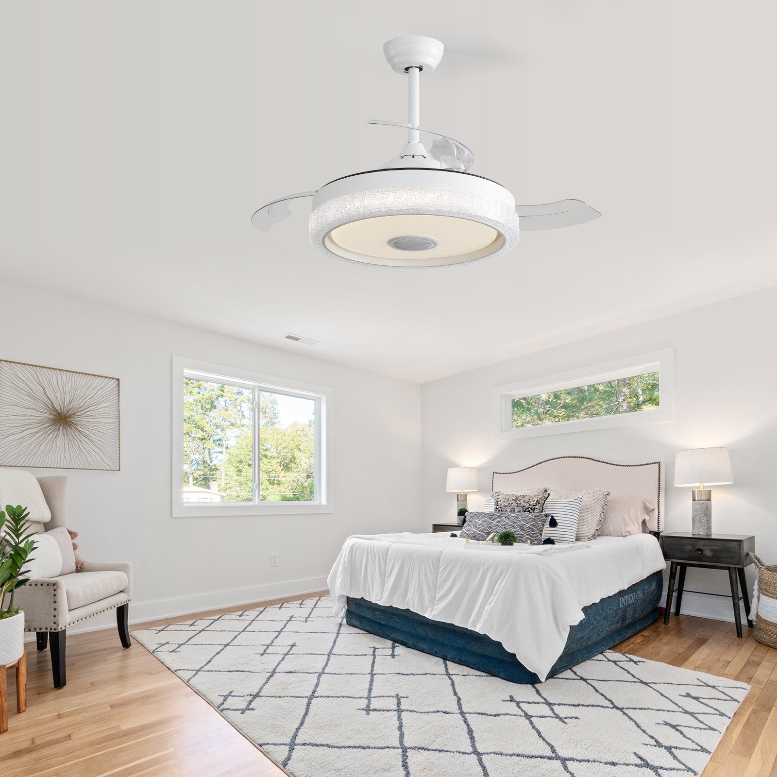 Ventilateur de plafond silencieux et invisible avec moteur CC réversible, éclairage LED, télécommande, blanc, 106,6 cm - 2