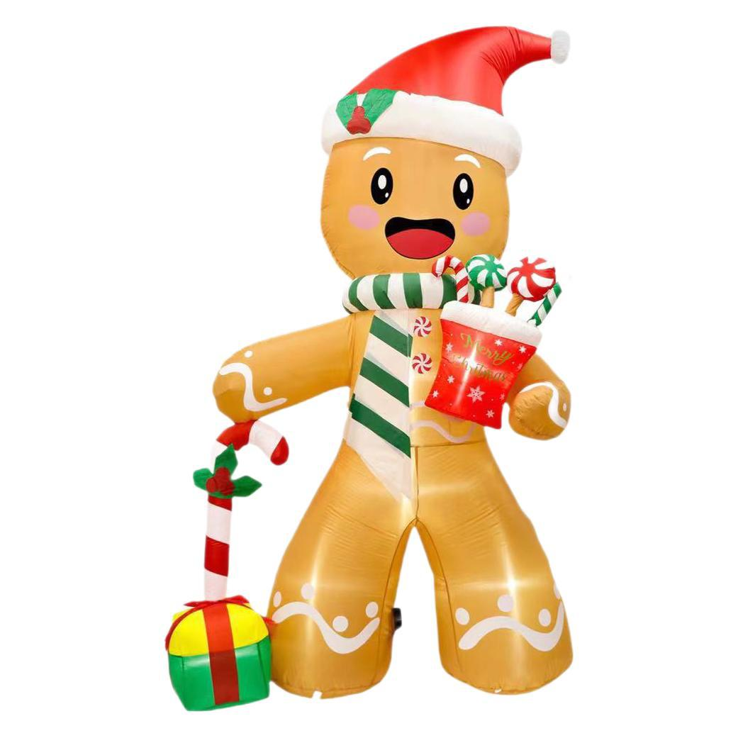 Decorazione natalizia gonfiabile da esterno da 240 cm, Omino di pan di zenzero gonfiabile con luci LED integrate, Decorazioni natalizie da giardino - 8