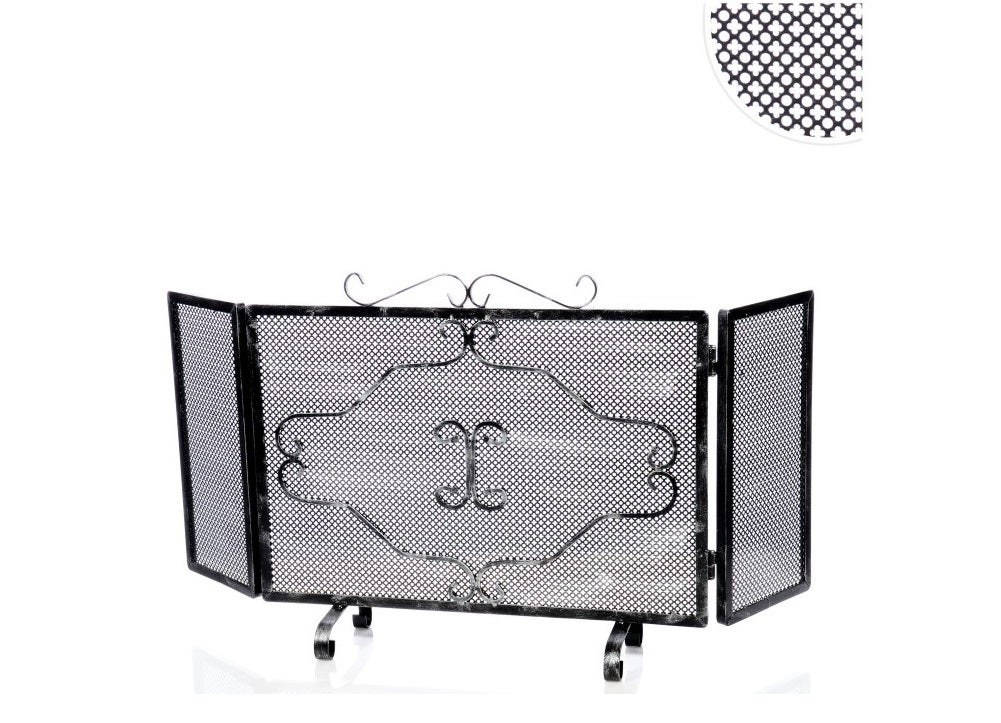 Parascintille Per Caminetto Rettangolare - Misure 90x40 Cm, 3 Ante, In Ferro
