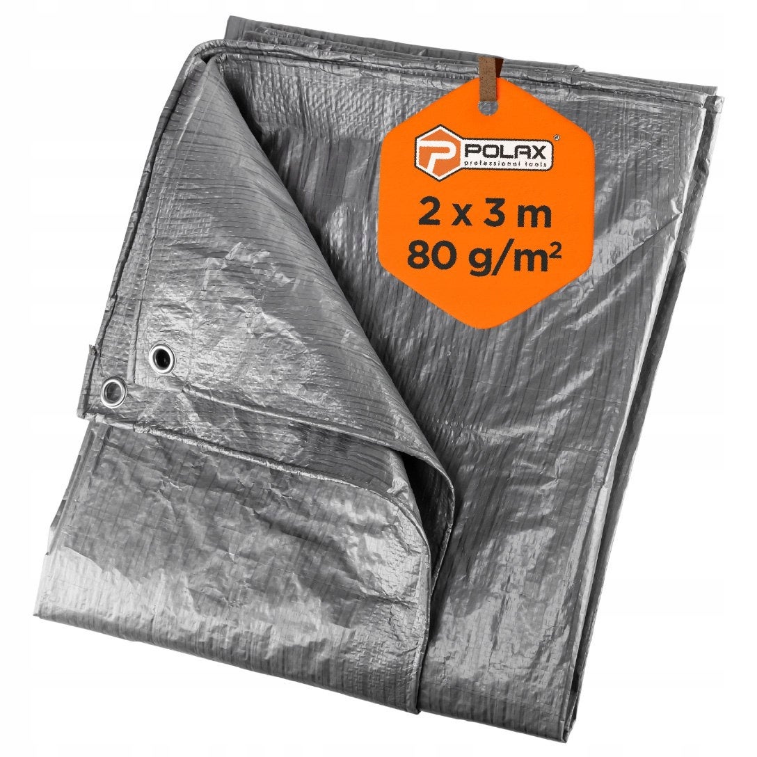 Plandeka Srebrno-Czarna 2x3m - 80g/m2 Wzmocniona Wodoodporna Oczka Polax