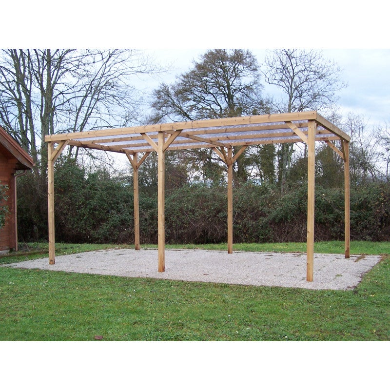 Pergola de jardin en bois traité thermiquement 302 x 500 cm – abri voiture avec toit en PVC transparent – ​​poteaux 70 x 80 mm – TH3051S2 Foresta - 9