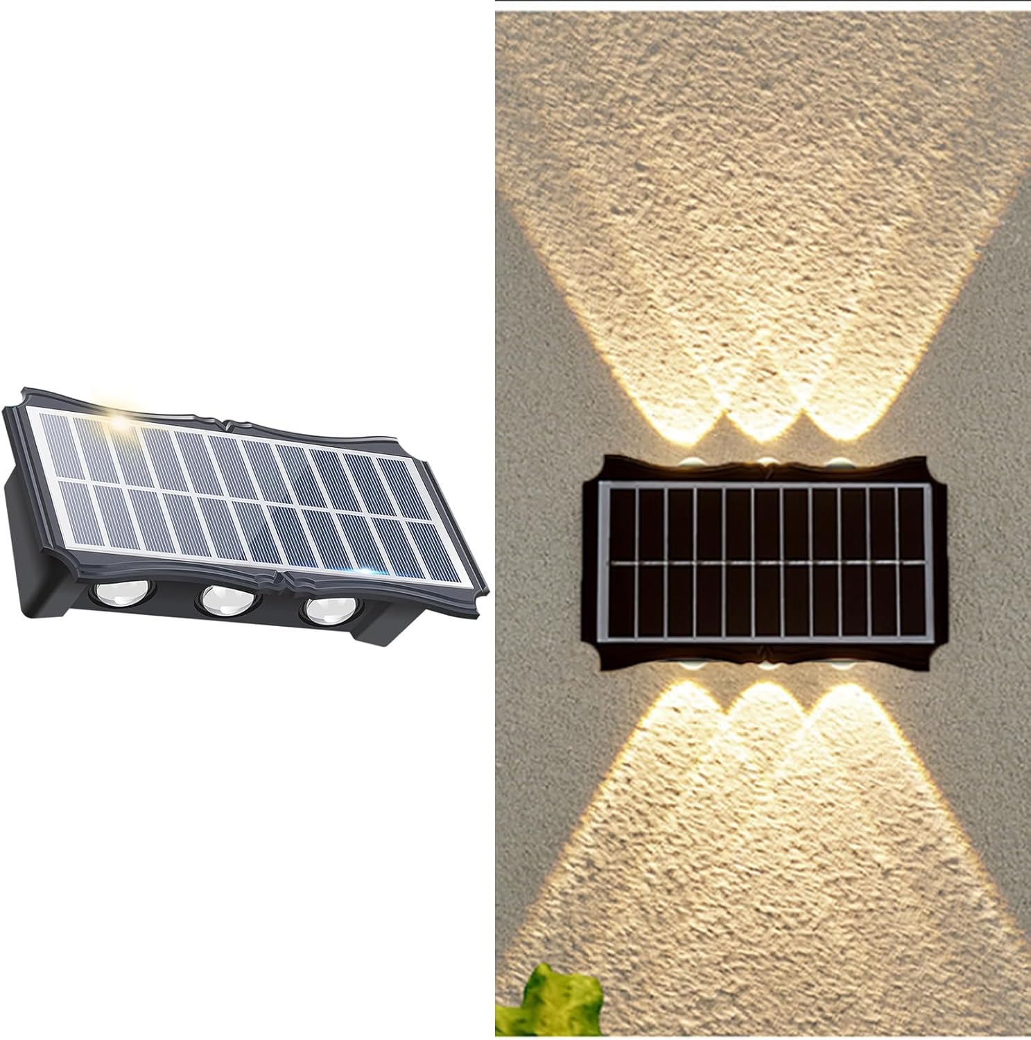Lampy solarne zewnętrzne – 6 ciepłych białych diod LED, oświetlenie dekoracyjne, wodoszczelne IP65, do ogrodu, balkonu, tarasu, garażu (1 sztuka)