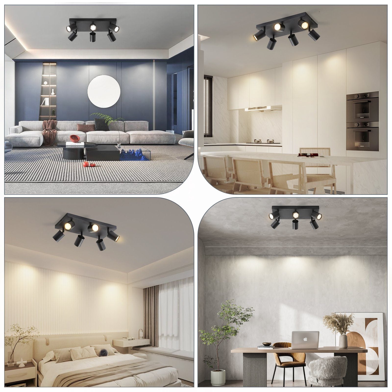NETTLIFE Lámpara de techo 6 focos GU10 negros orientables 330° pared industrial moderna para salón dormitorio cocina sin bombilla - 9