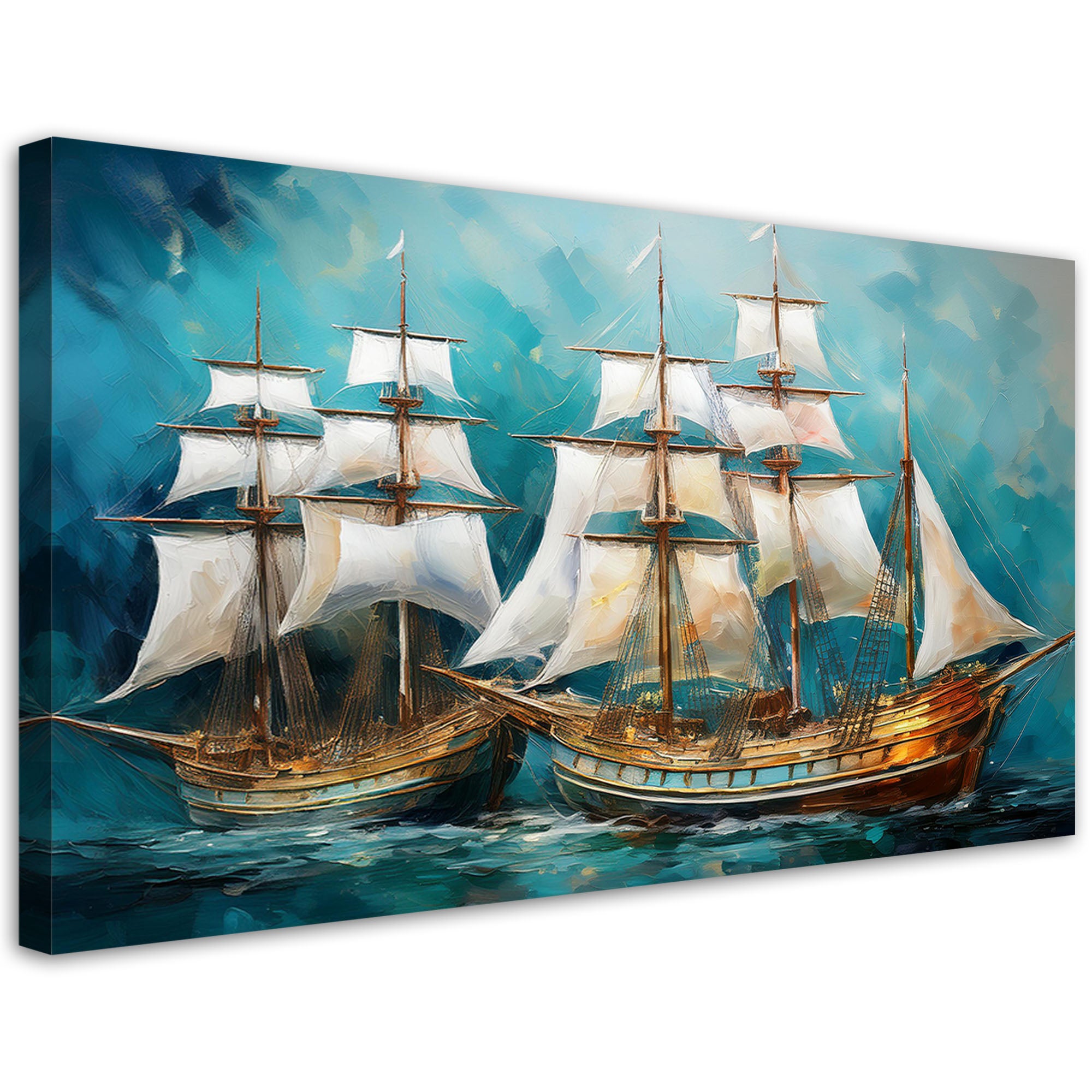 Obraz na płótnie, Statki Żaglowce Retro Turkusowy 80x40