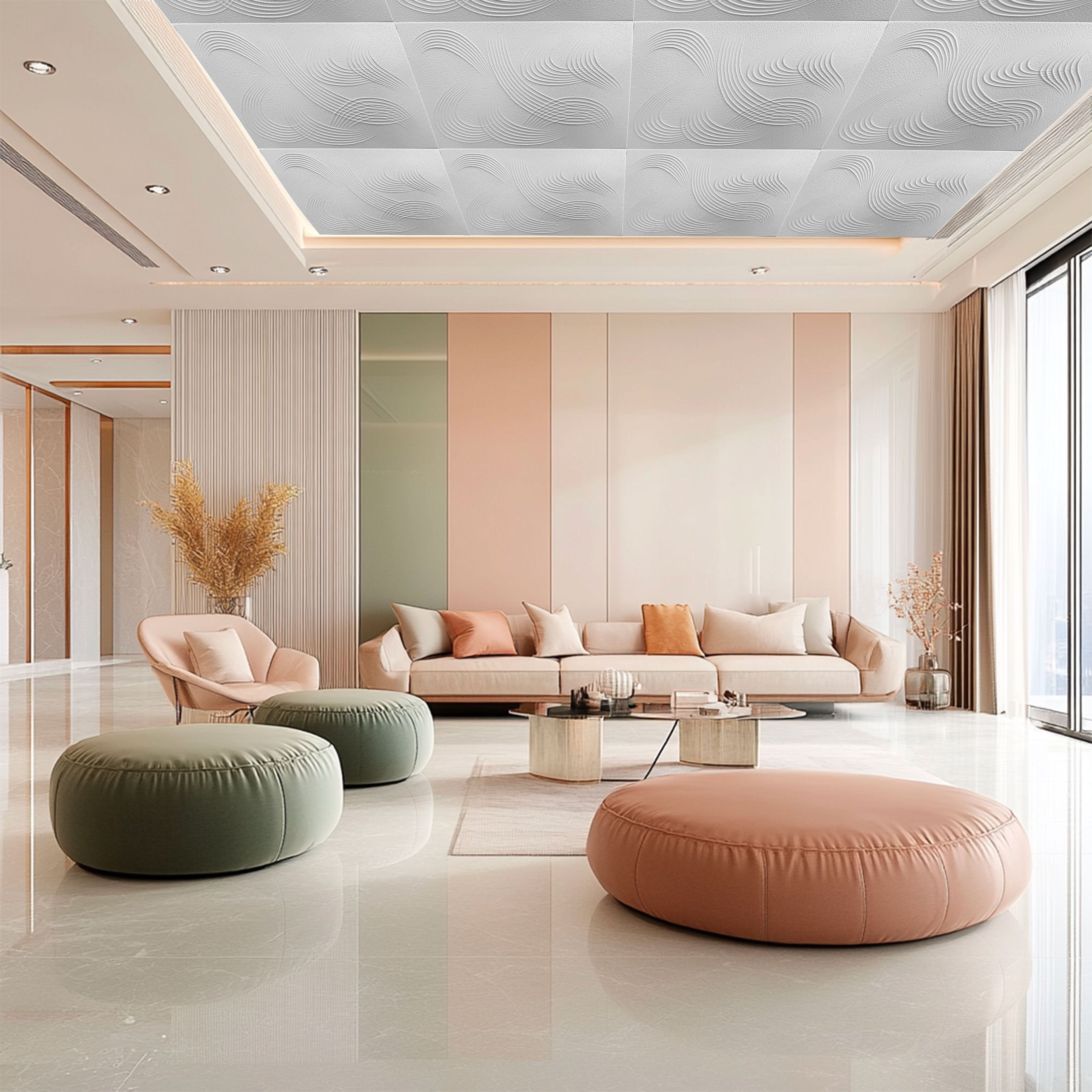 10 ou 20 m² (40 ou 80 pièces) de panneau de plafond décoratif 3D en EPS isolant 50x50cm MIRAZ - Pack de 10 mètres carrés - 3