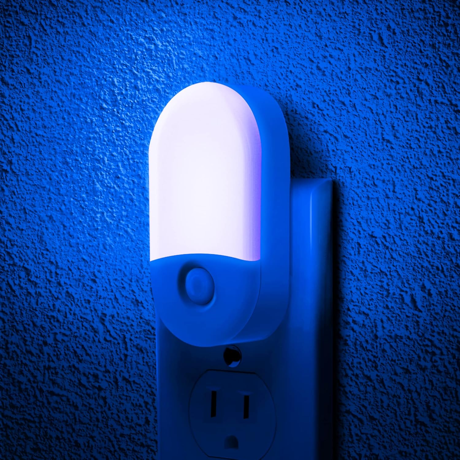 Niebieska lampka nocna z czujnikiem i regulowaną jasnością, idealna na stoliki nocne, korytarze itp., 1 sztuka