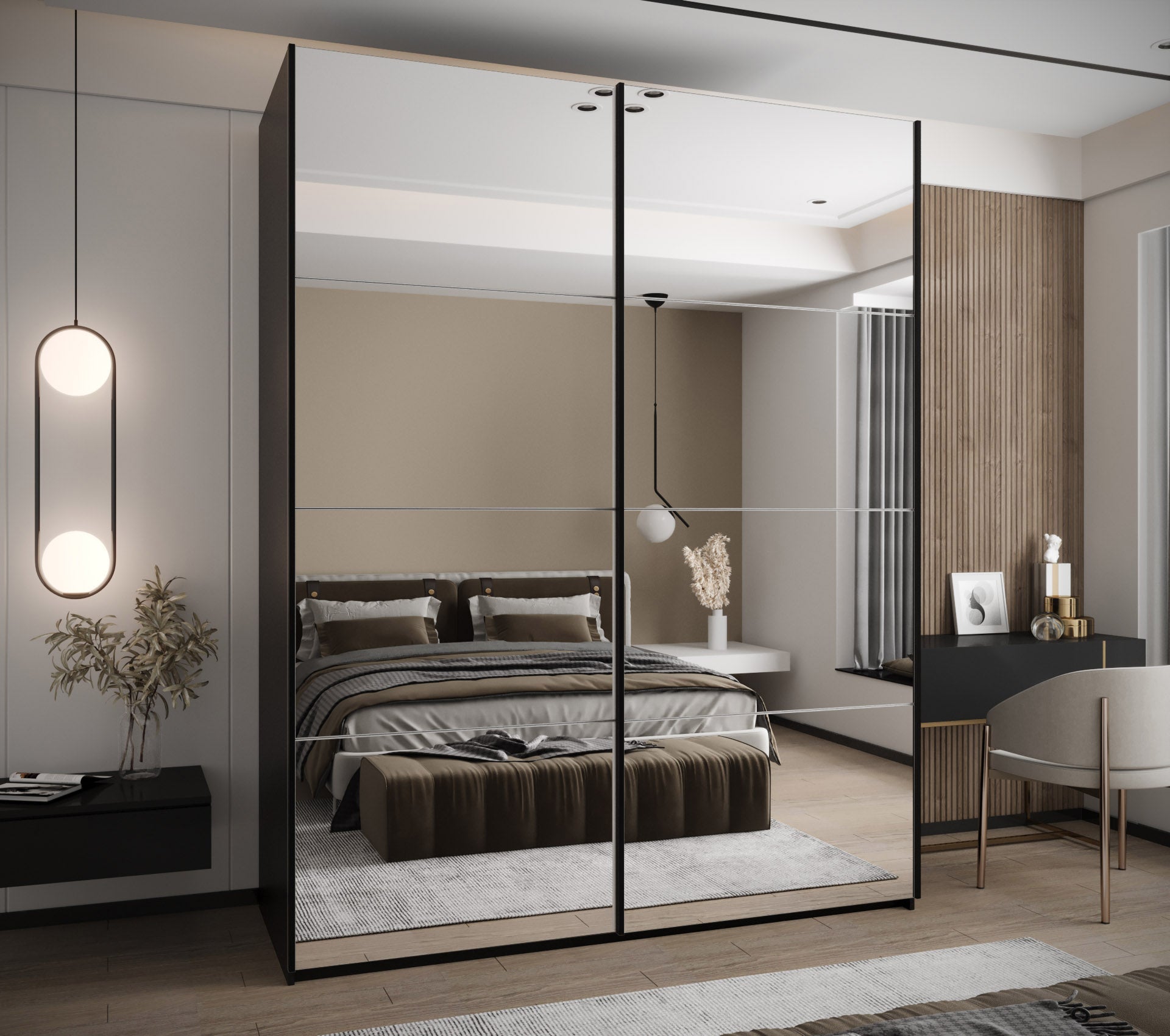 Szafa przesuwna wysoka Lux 2 190 x 64 x 245,5 cm czarny + biały + u. czarny - Abiks Meble - 2