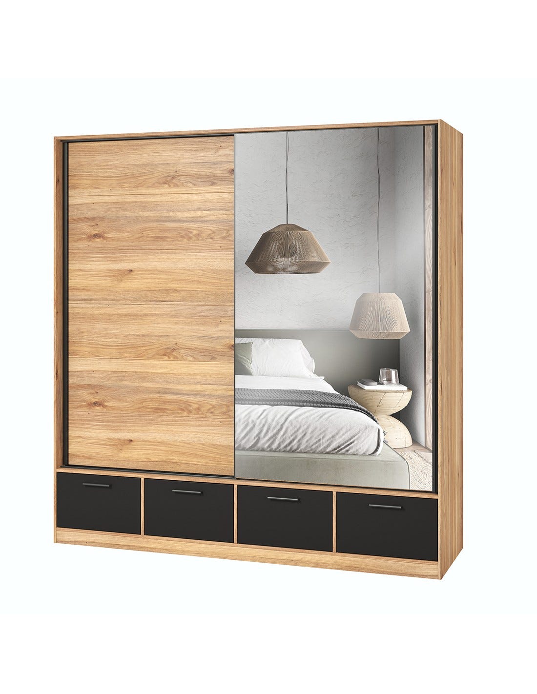 Armoire 200cm avec 2 portes coulissantes avec miroirs et 4 tiroirs ...