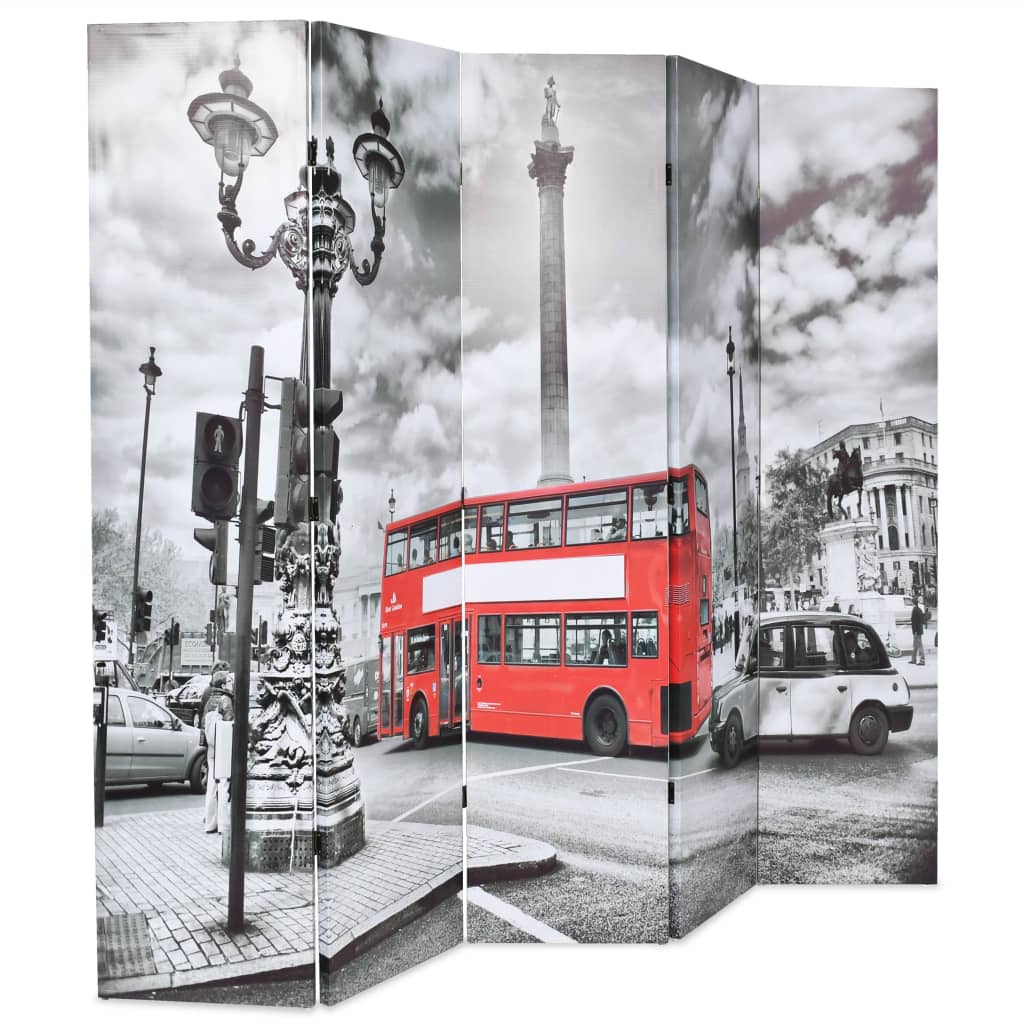 Biombo separador divisor - plegable 200x170 cm bus londres blanco y negro