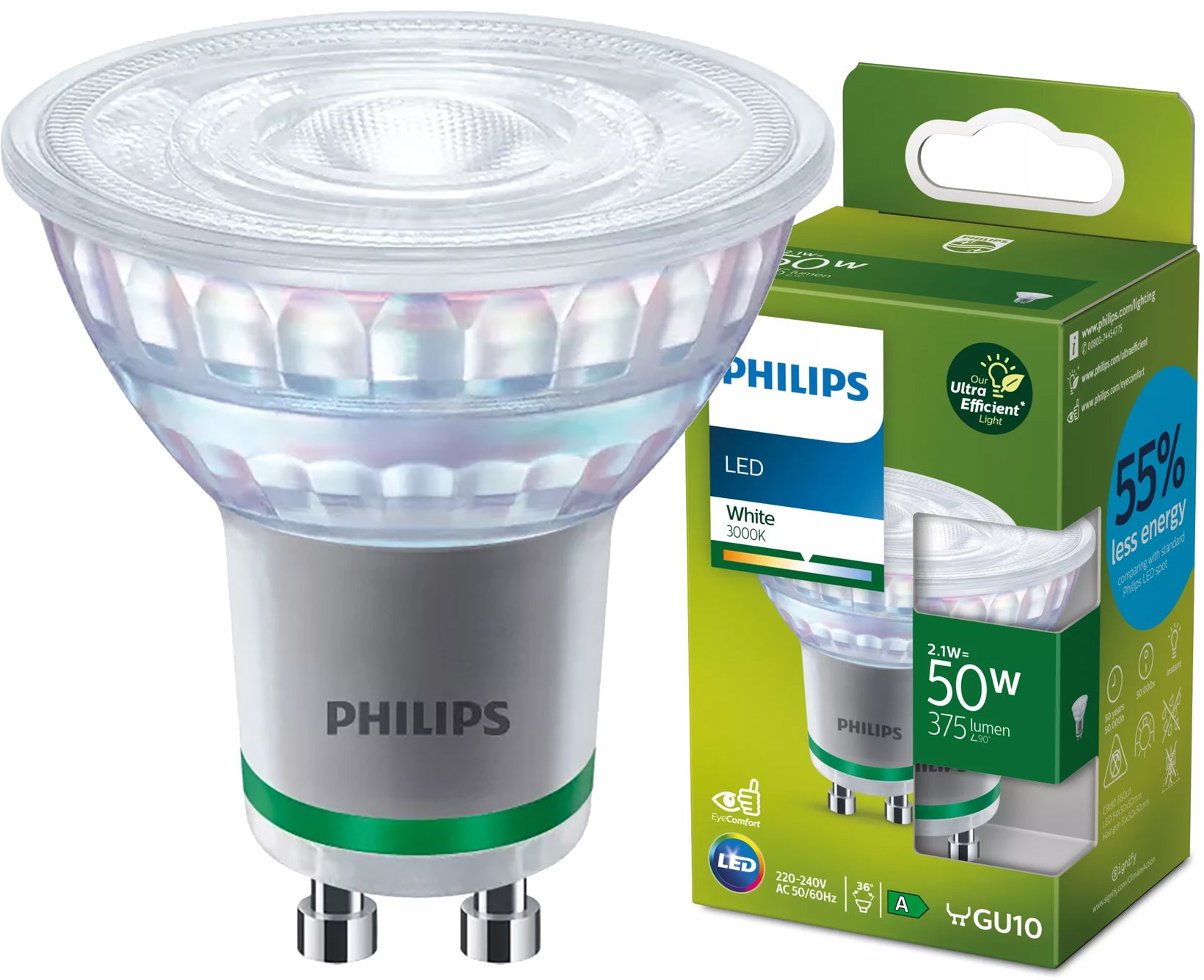 Żarówka LED Philips GU10 PAR16 2.1W 400lm 3000K 36st Klasa A UltraEfficient