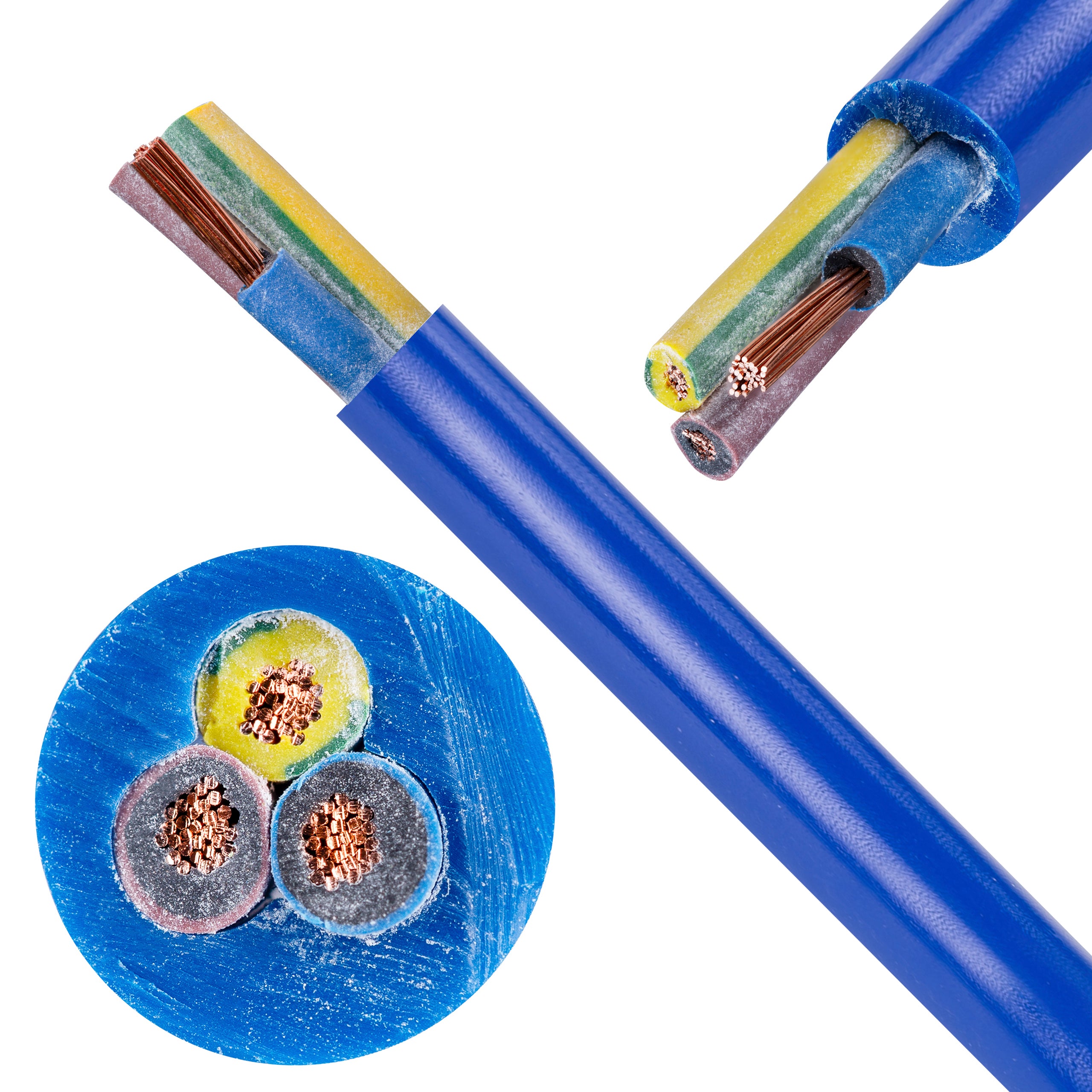 Kabel przemysłowy poliuretanowy PUR / H07BQ-F 3x1,5mm2 niebieski 450/750V zewnętrzny olejoodporny linka Elektrokabel 50m