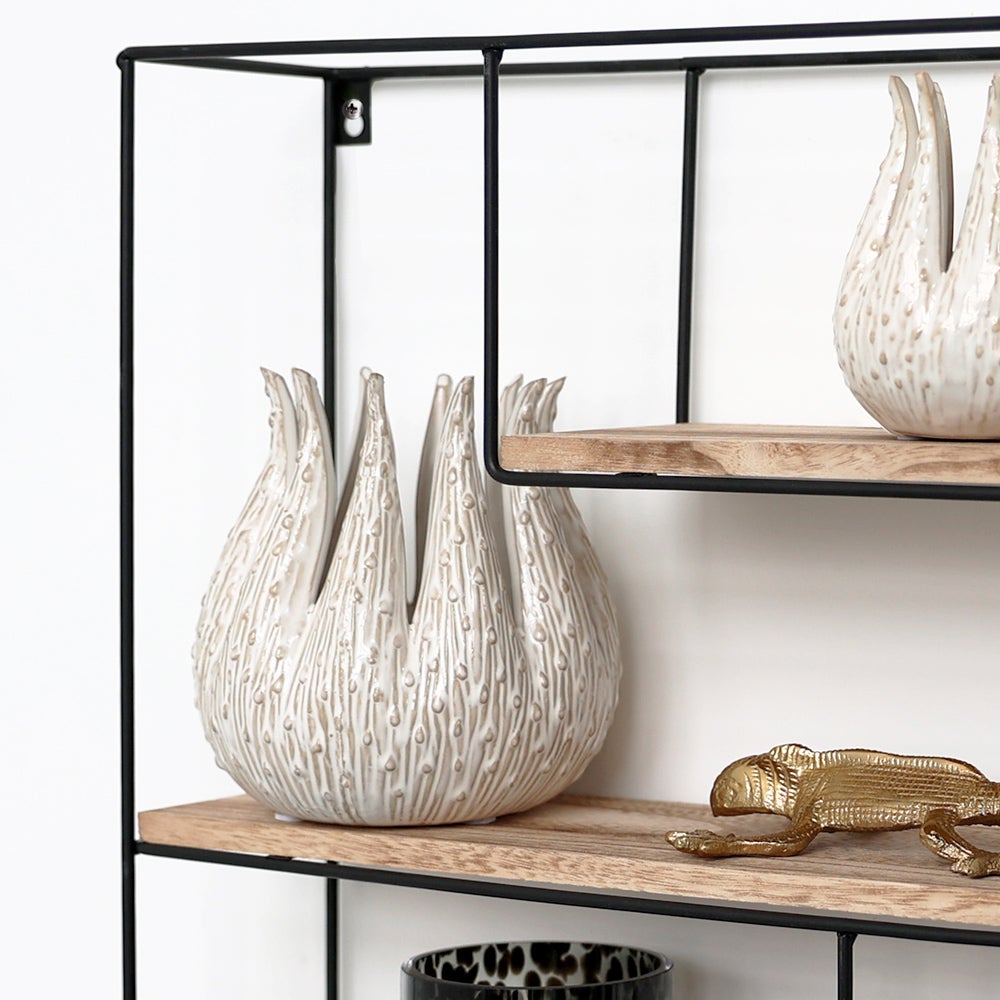 Etagère murale en métal noir - 4 planches en bois - Rectangulaire - 55x45x11 cm - 3