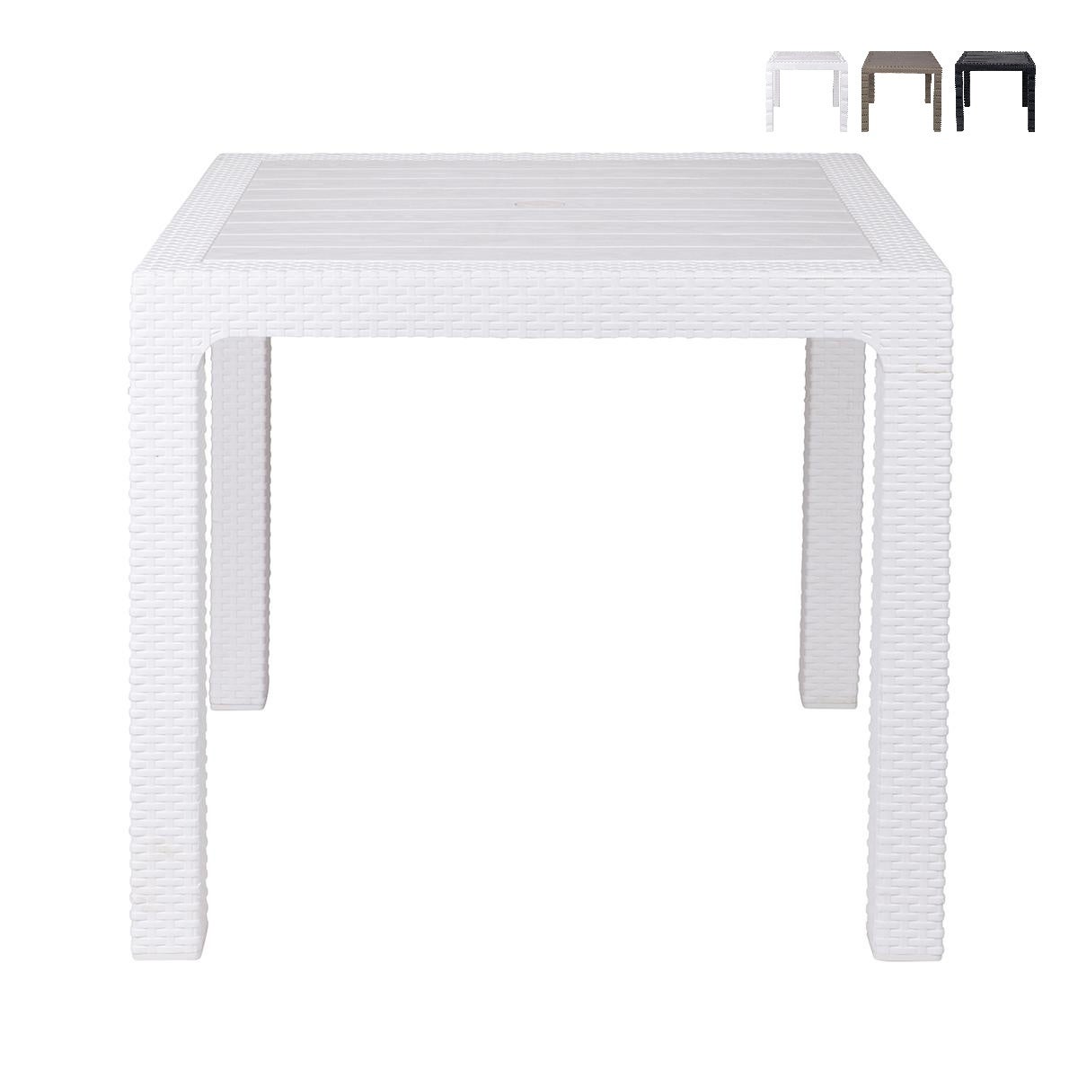 Tavolo Da Giardino Quadrato In Plastica Effetto Legno - 80x80 Cm, Nero, Con Foro Ombrellone - Foto 9